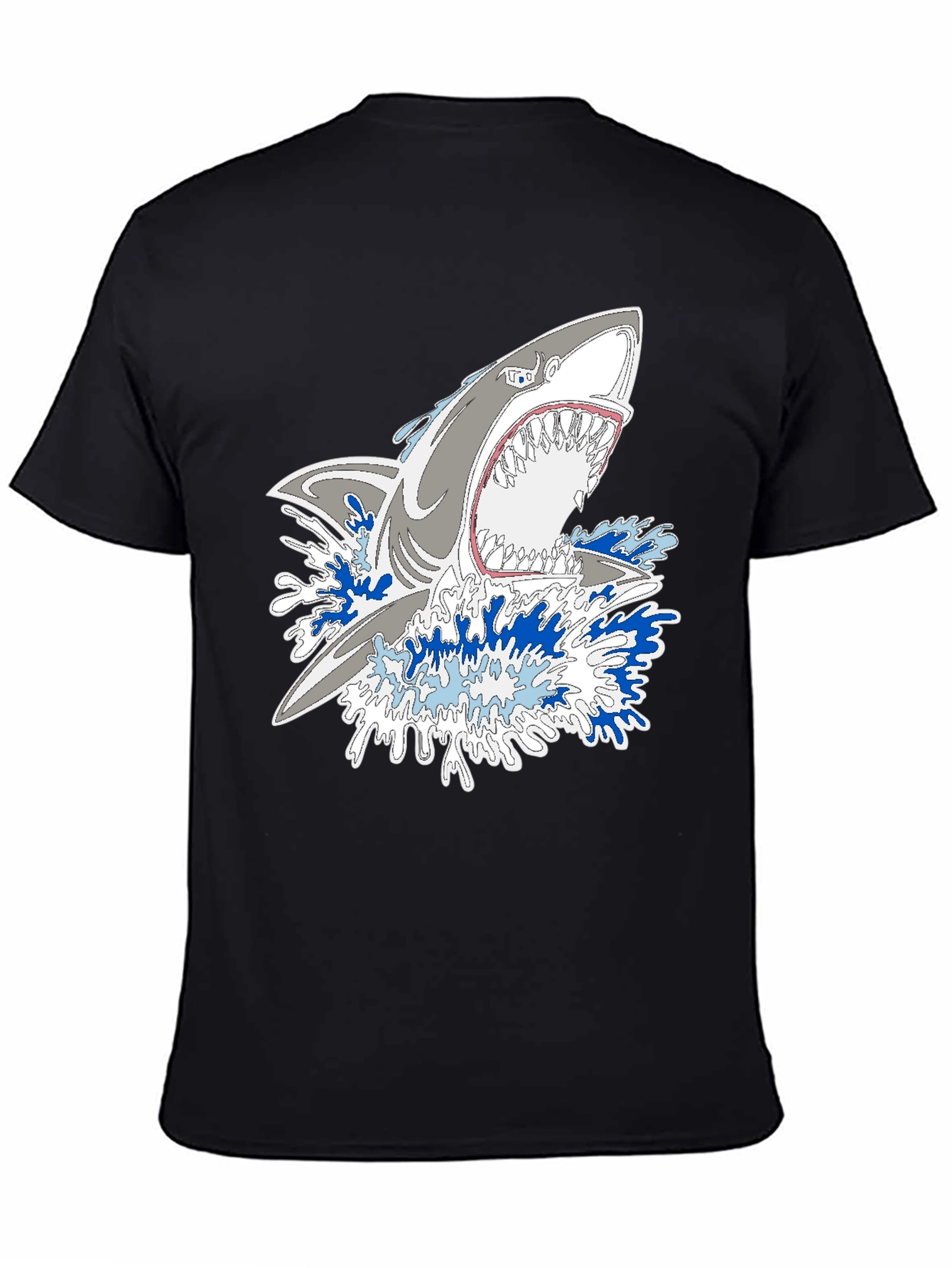 Shark Attack Graphic Print Black Tee