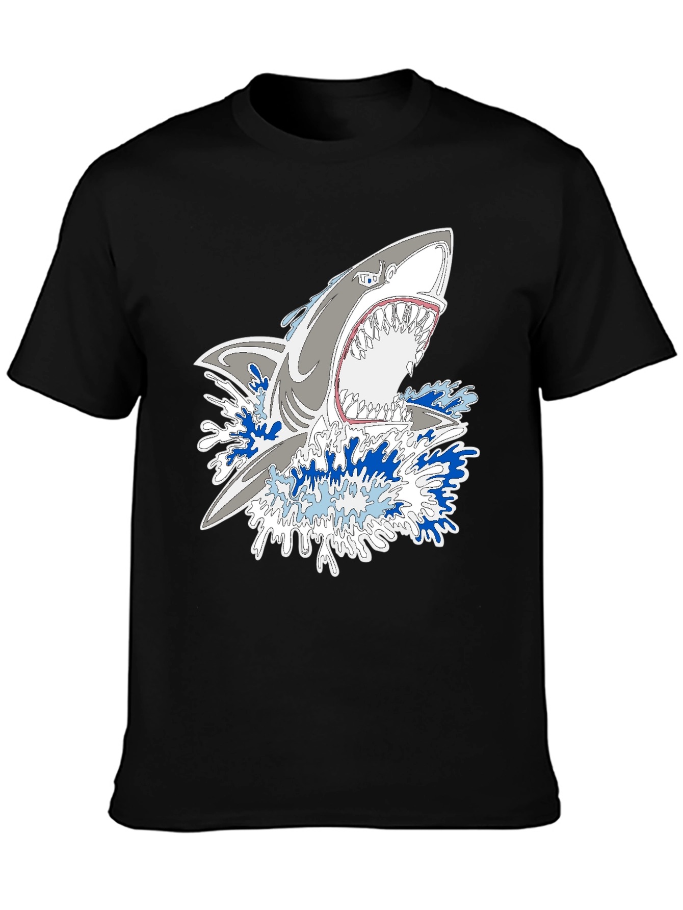 Shark Attack Graphic Print Black Tee
