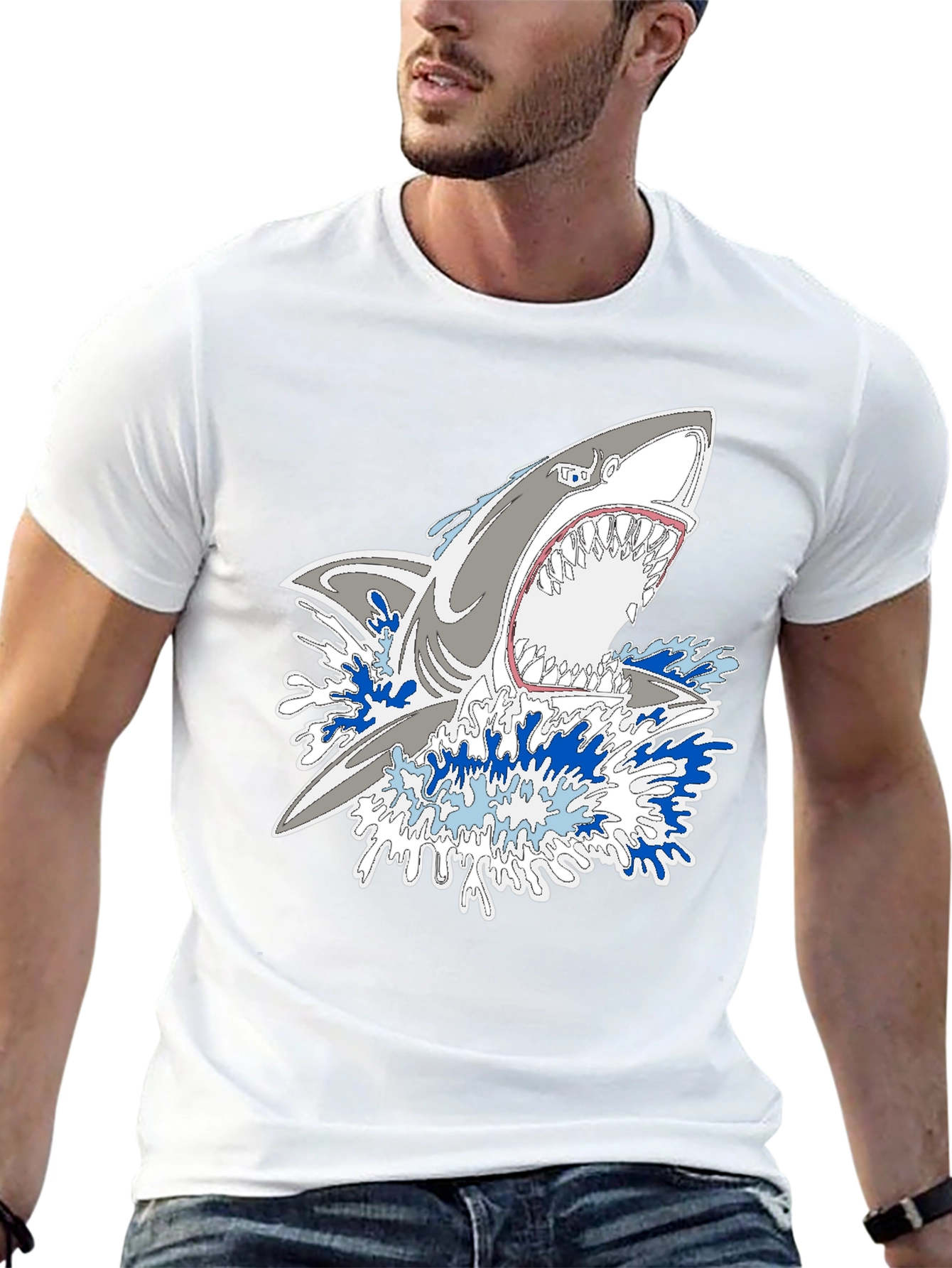 Shark Attack Graphic Print Black Tee