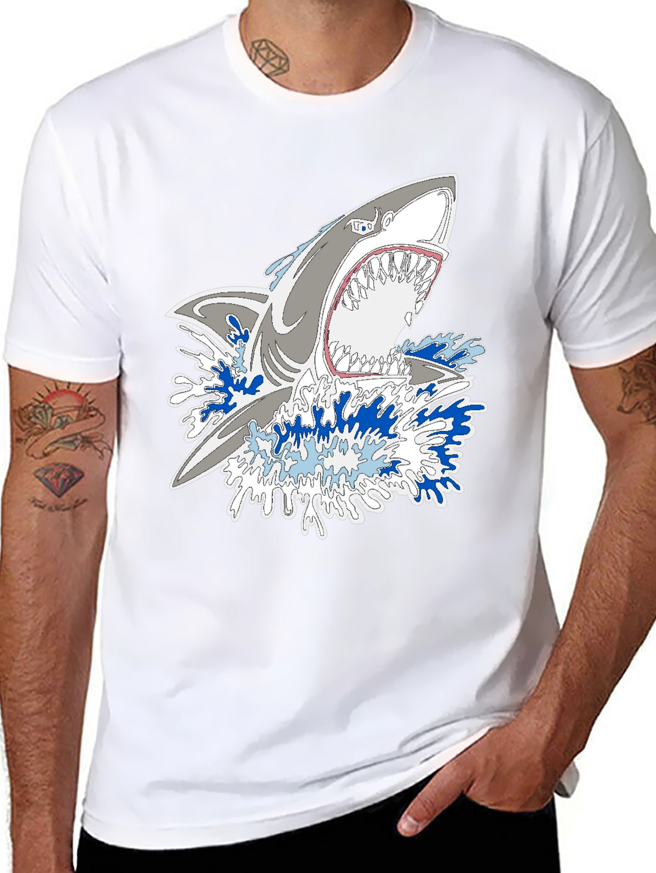 Shark Attack Graphic Print Black Tee