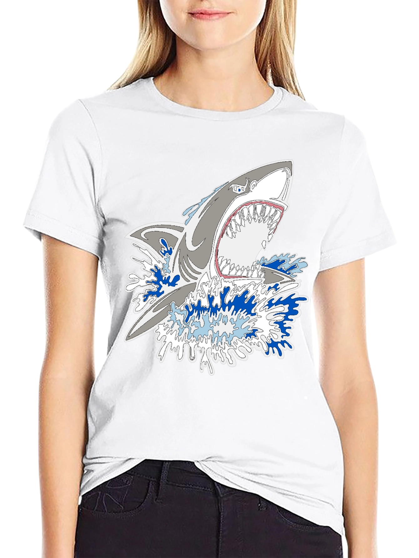 Shark Attack Graphic Print Black Tee