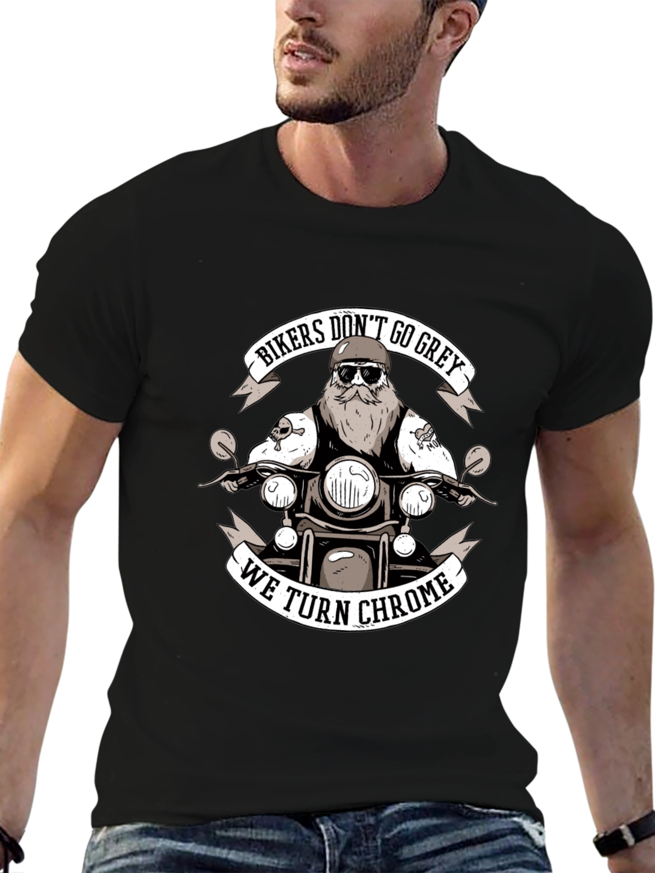 Bikers Dont Go Grey We Turn Chrome Black T-Shirt