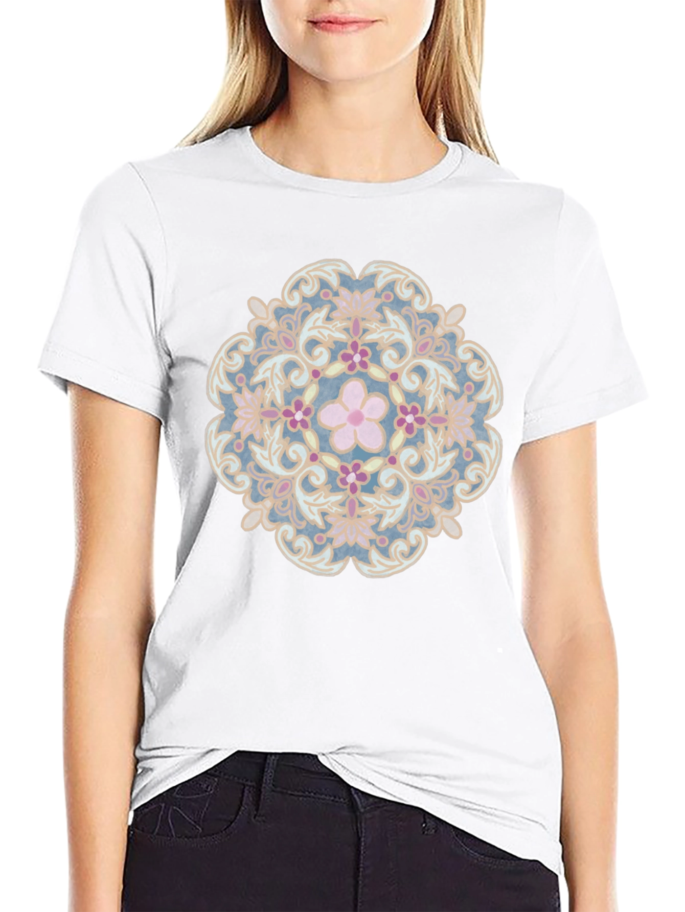 Floral Mandala Graphic Tee - Stylish Black T-Shirt