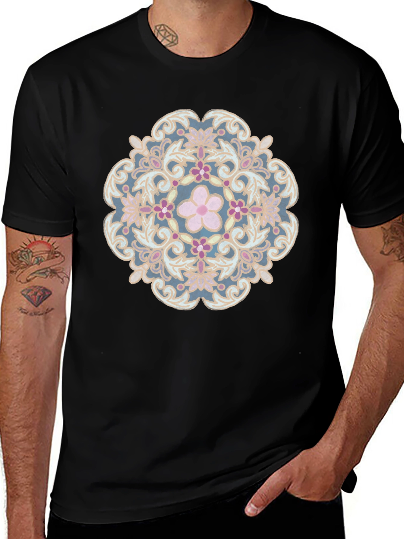 Floral Mandala Graphic Tee - Stylish Black T-Shirt
