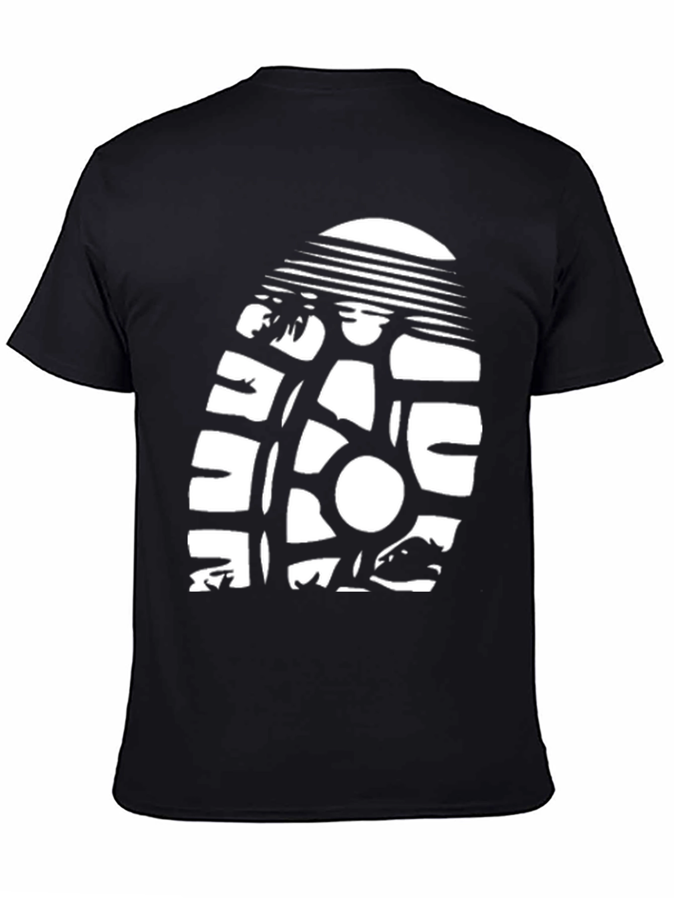 Black T-Shirt with Retro Sun & Surf Graphic