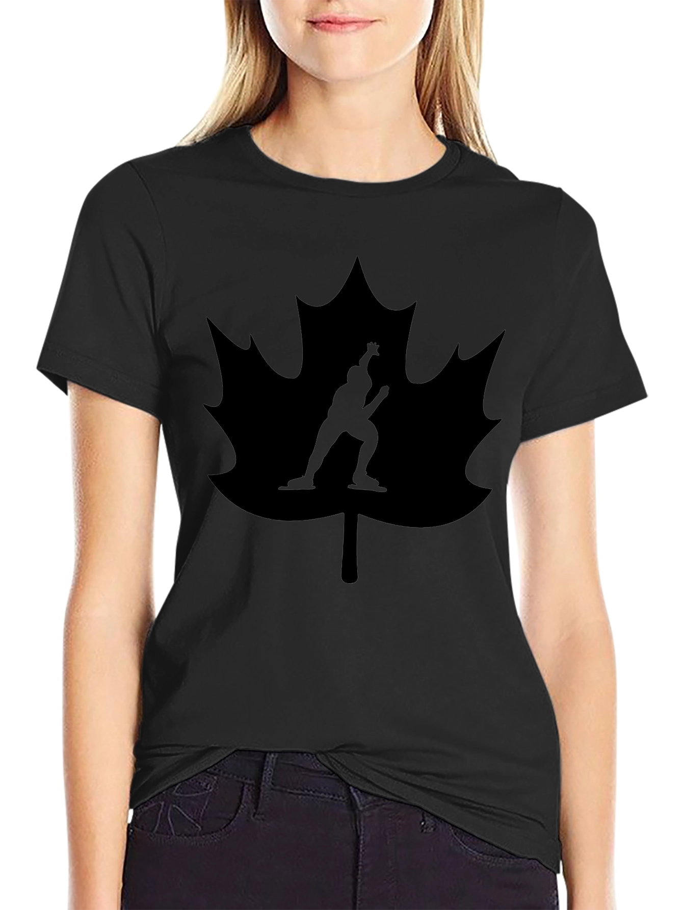 Maple Leaf Figure Skating Black T-Shirt