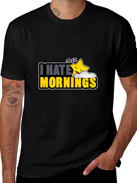 I Hate Mornings Graphic T-Shirt - Funny Sleepy Star Design