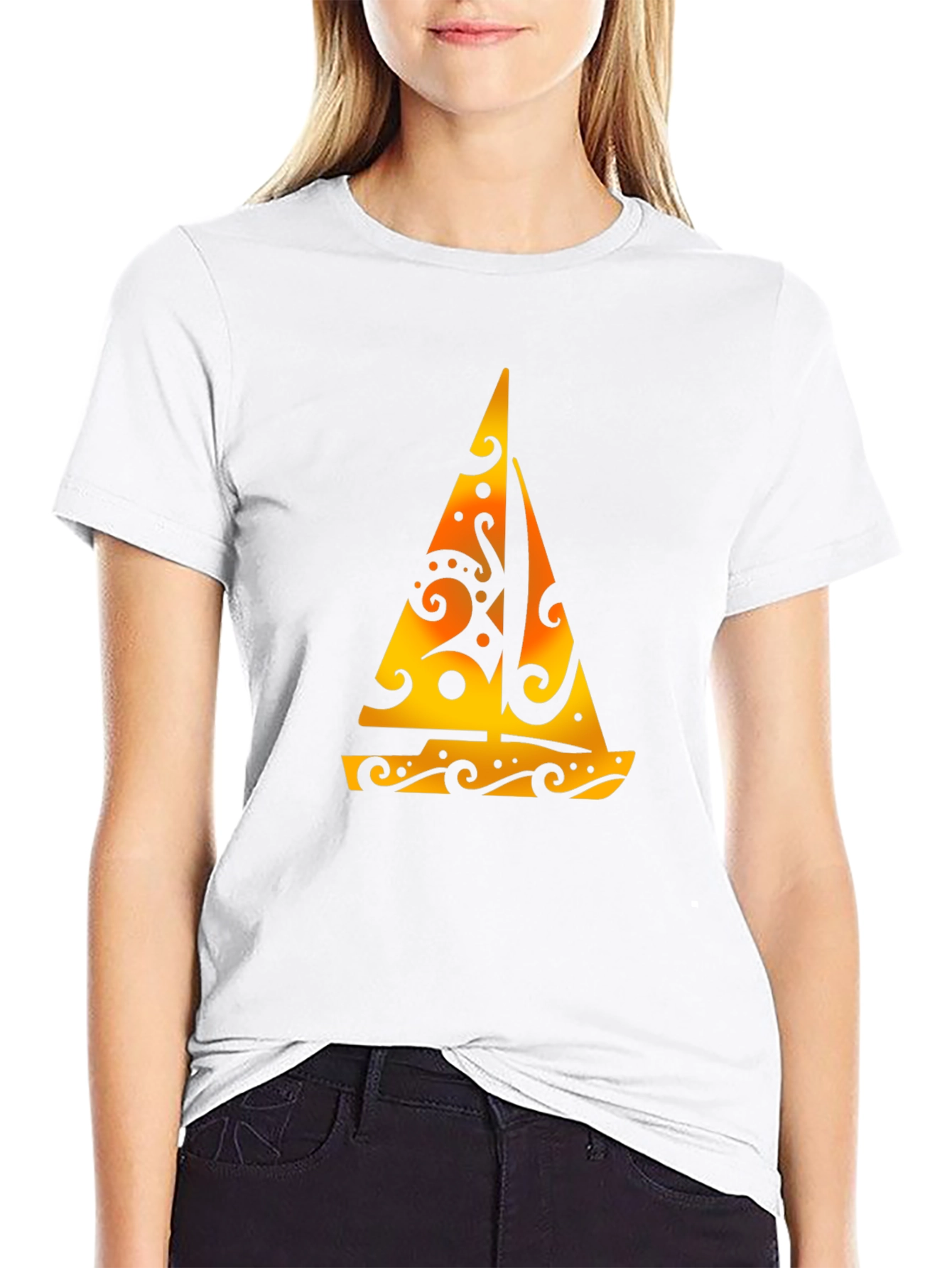 Tribal Sailboat Graphic Black T-Shirt