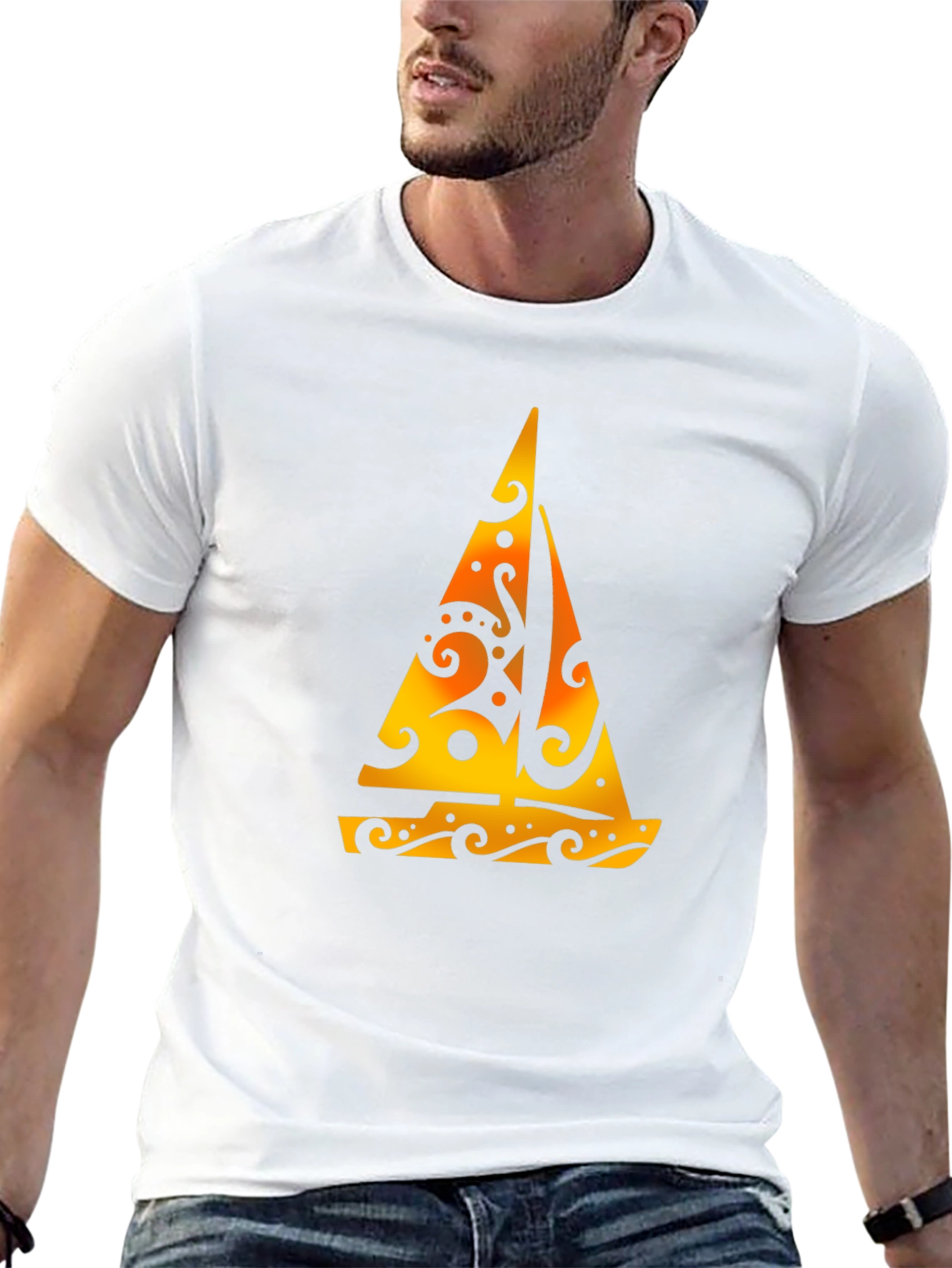 Tribal Sailboat Graphic Black T-Shirt