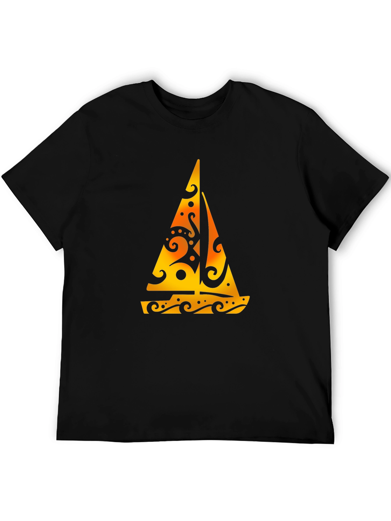 Tribal Sailboat Graphic Black T-Shirt