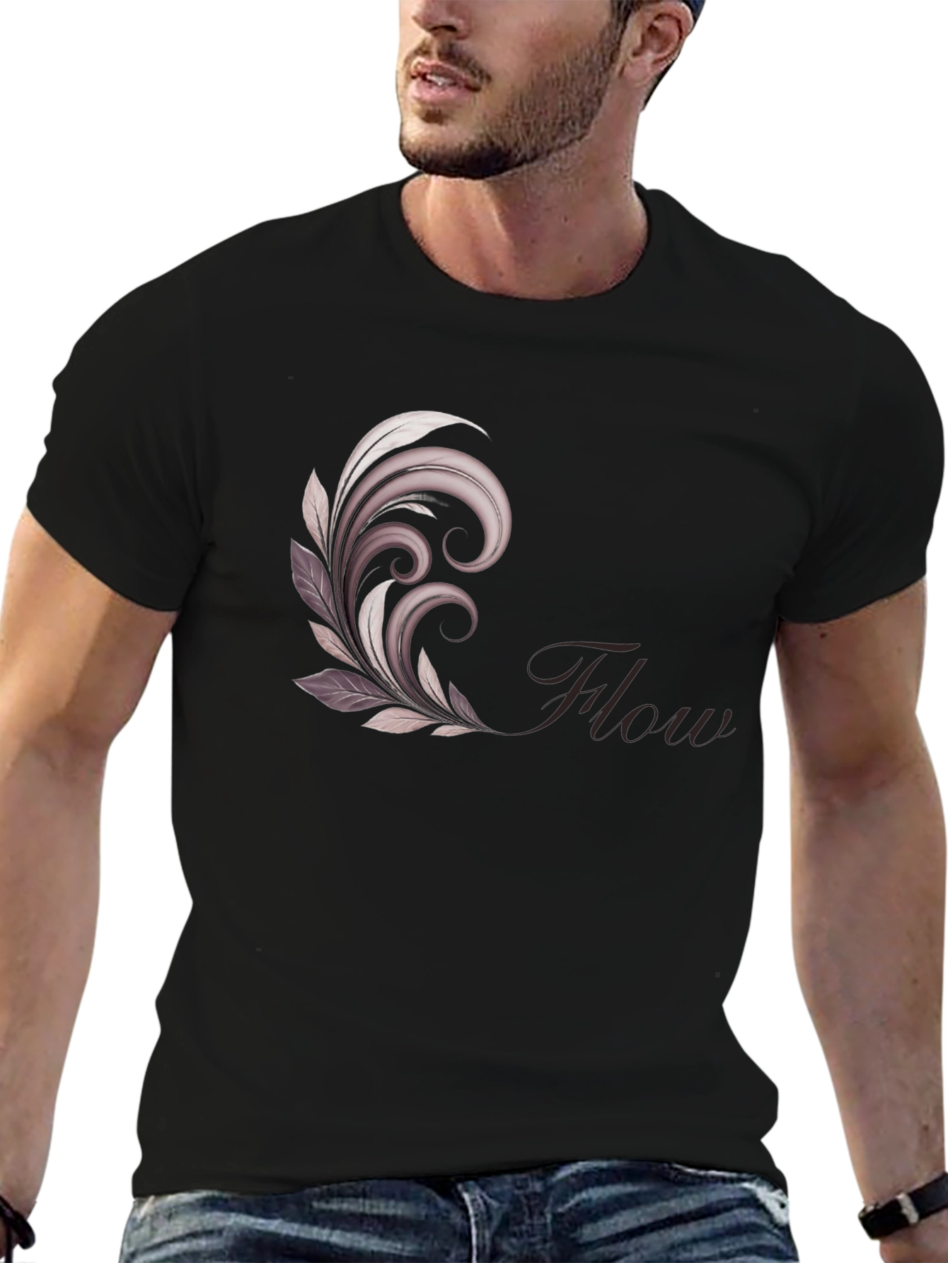 Elegant Flow Graphic Black T-Shirt