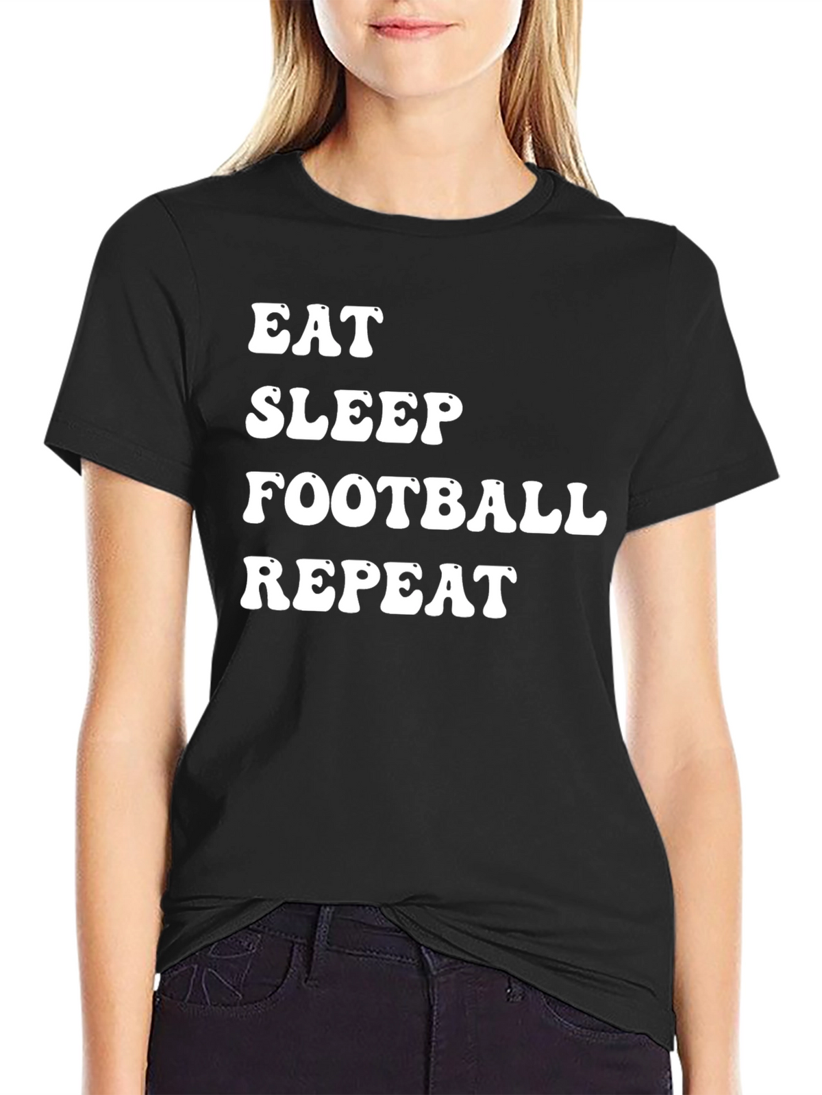 Eat Sleep Football Repeat Black T-Shirt