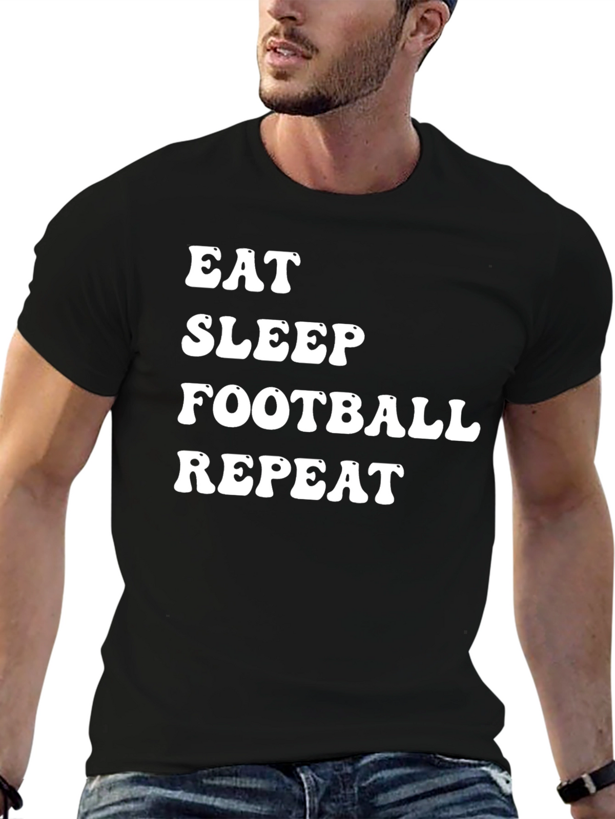 Eat Sleep Football Repeat Black T-Shirt