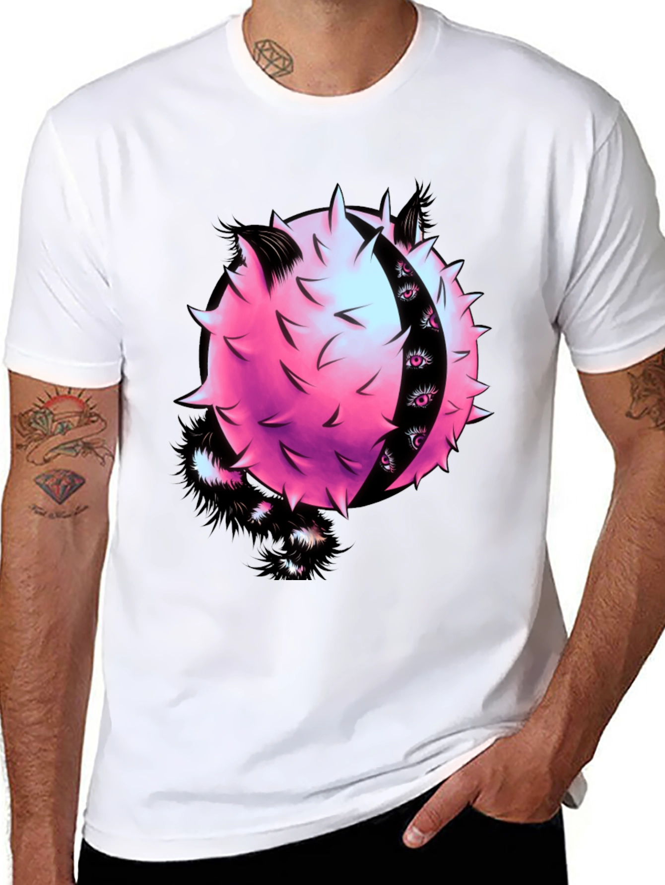 Edgy Graphic Tee - Spiky Pink Ball with Eyes