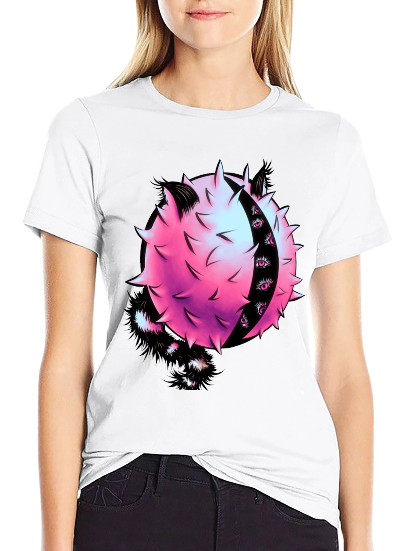 Edgy Graphic Tee - Spiky Pink Ball with Eyes