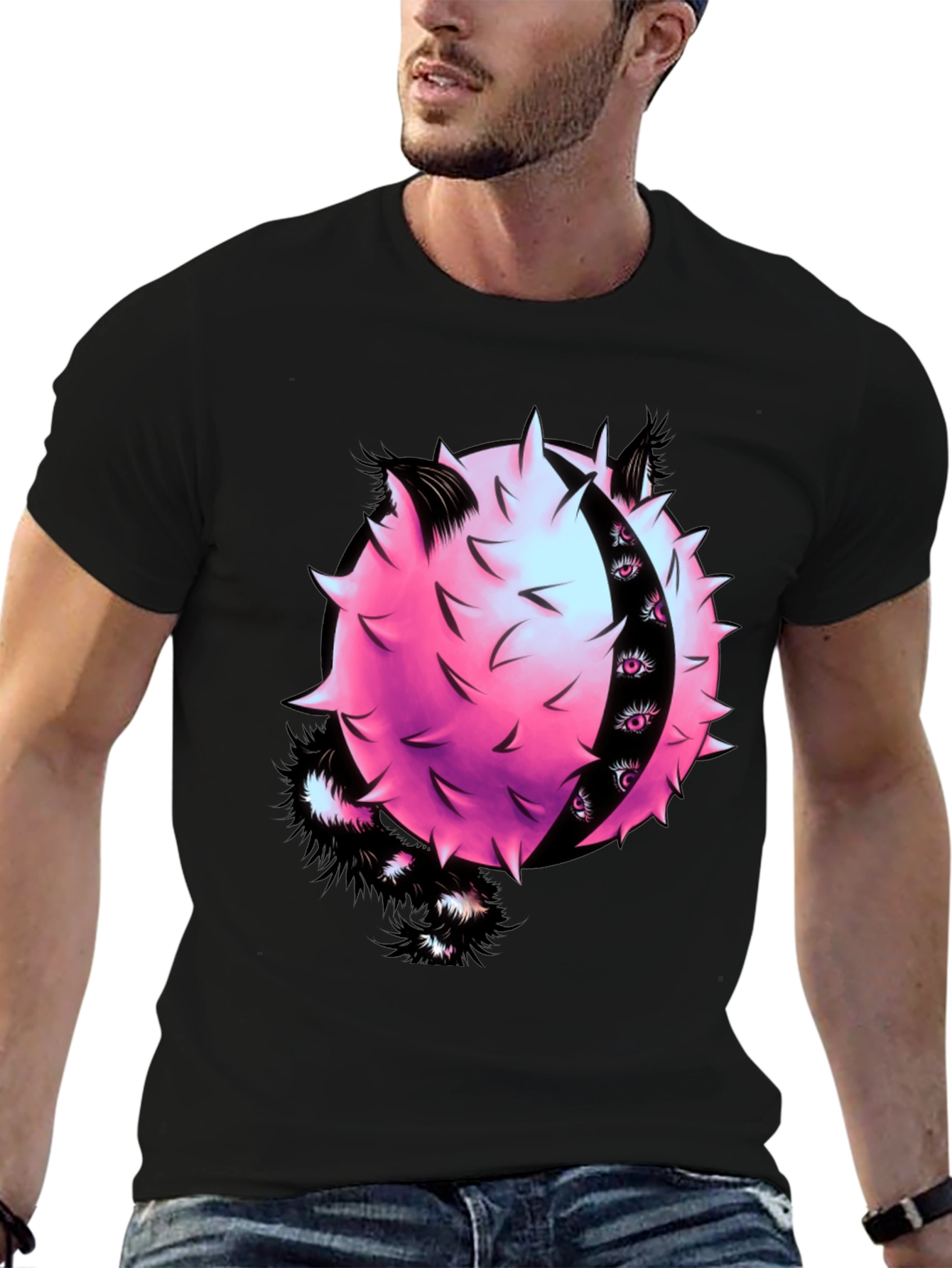 Edgy Graphic Tee - Spiky Pink Ball with Eyes