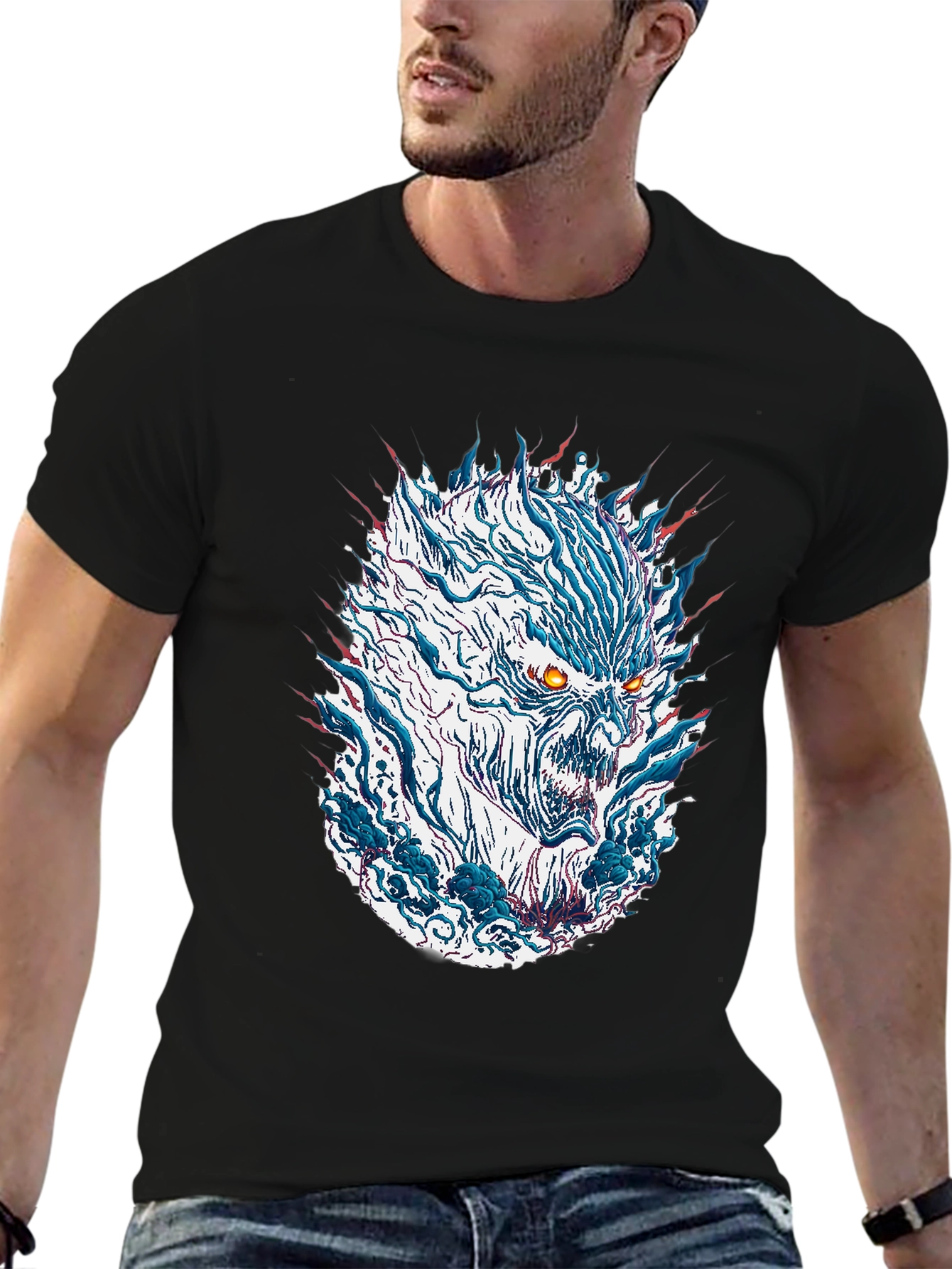Monster Graphic Print Mens Black T-Shirt