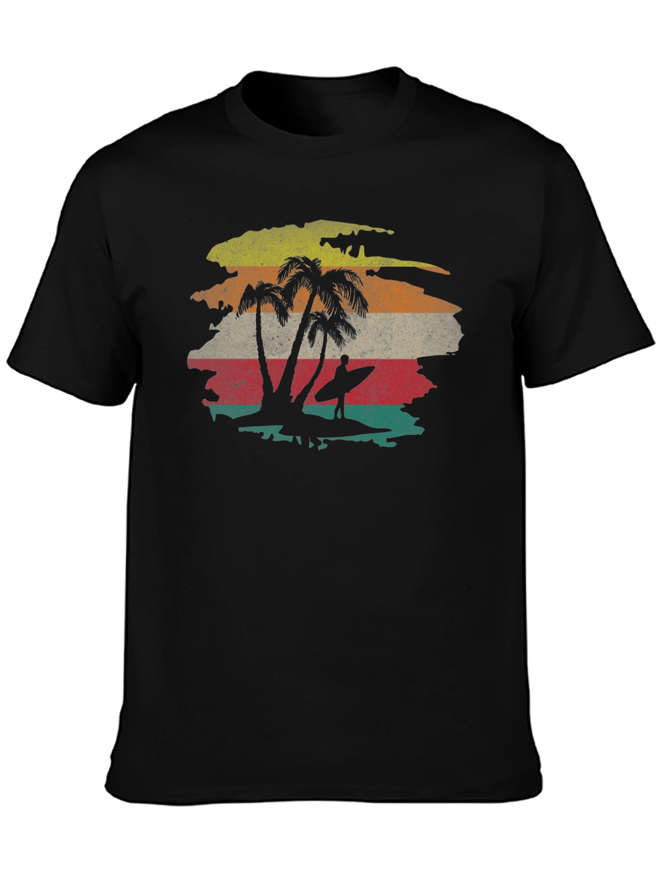 Retro Sunset Palm Tree Surfer Graphic Tee