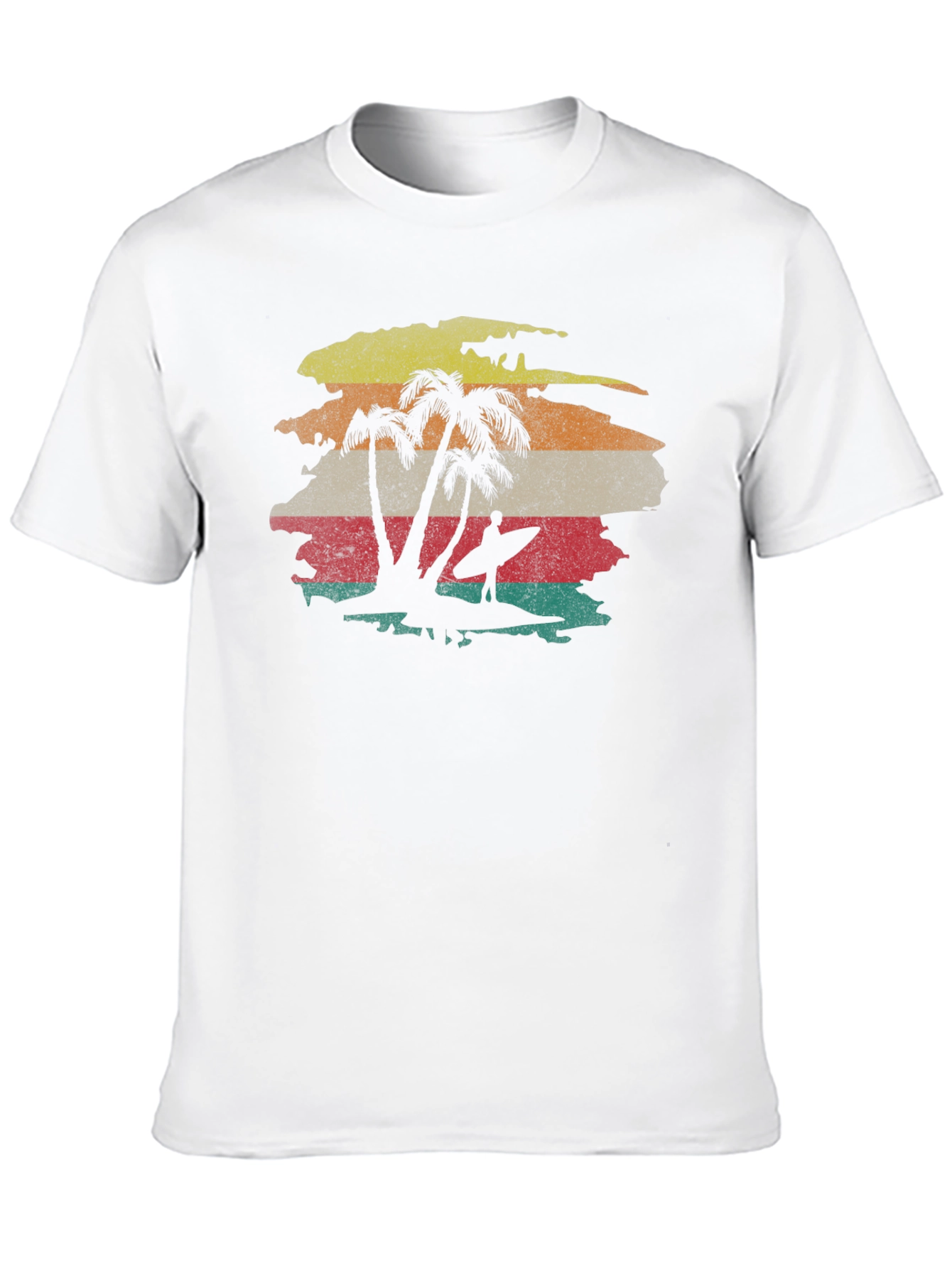 Retro Sunset Palm Tree Surfer Graphic Tee