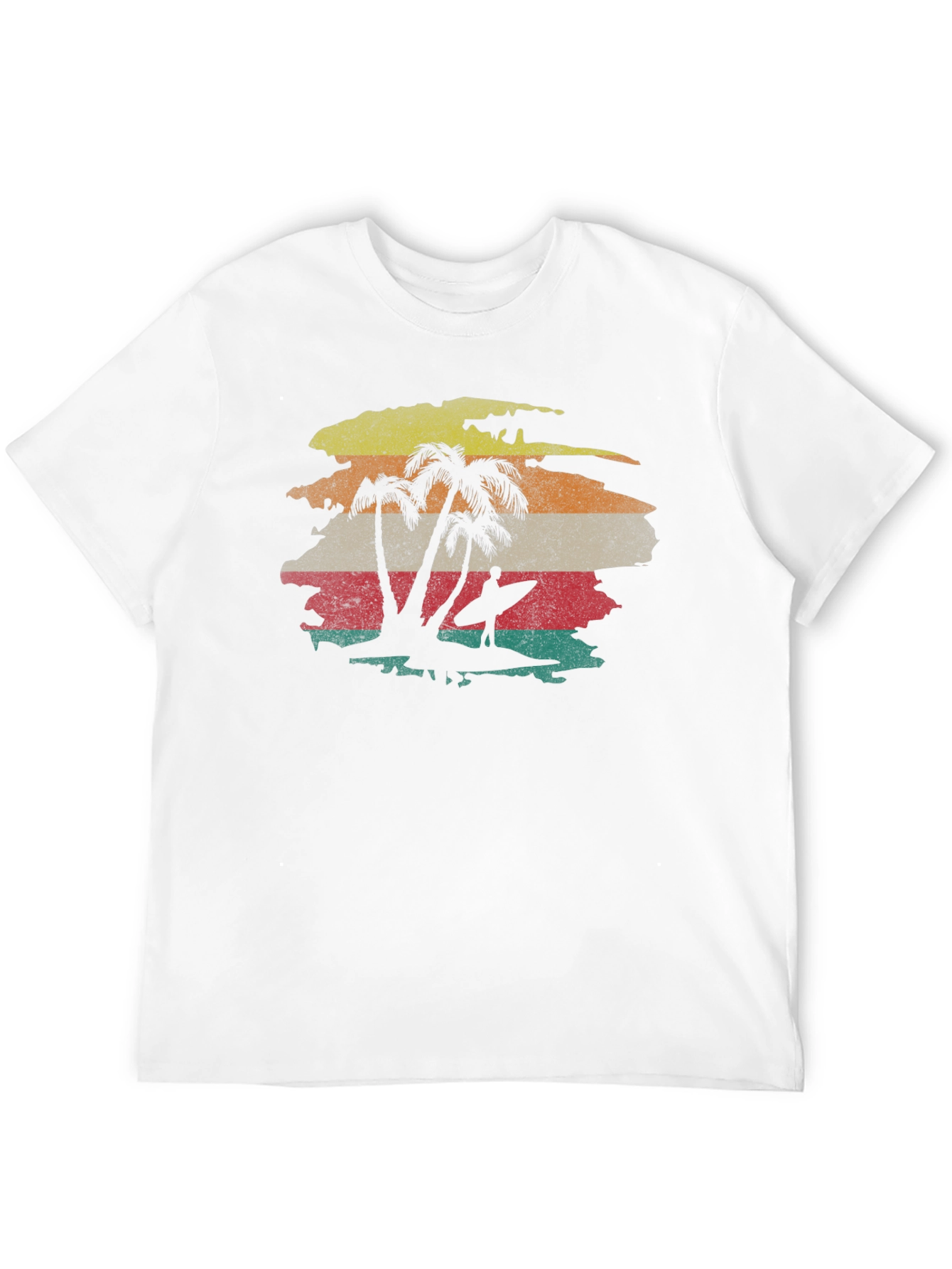 Retro Sunset Palm Tree Surfer Graphic Tee