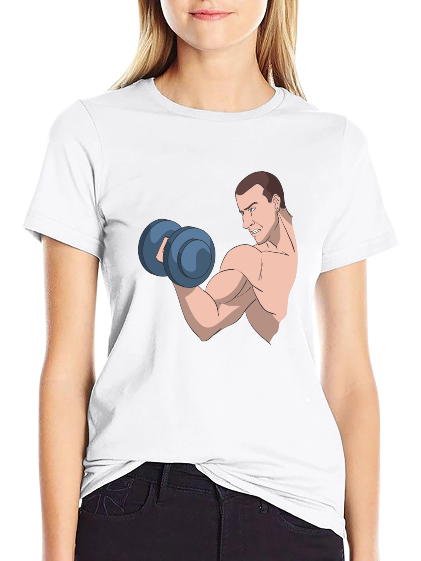 Funny Cartoon Muscle Man Gym Workout T-Shirt