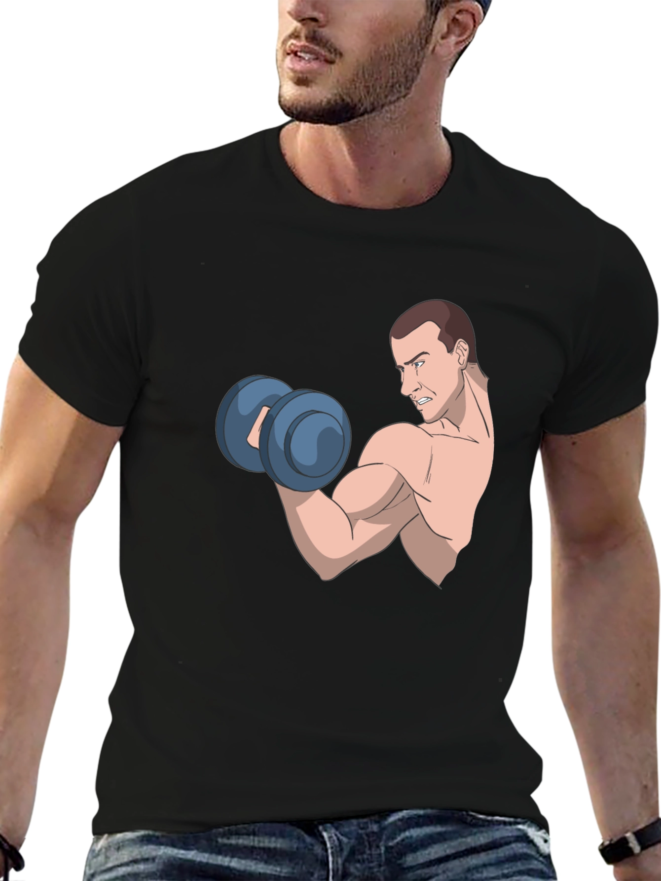 Funny Cartoon Muscle Man Gym Workout T-Shirt