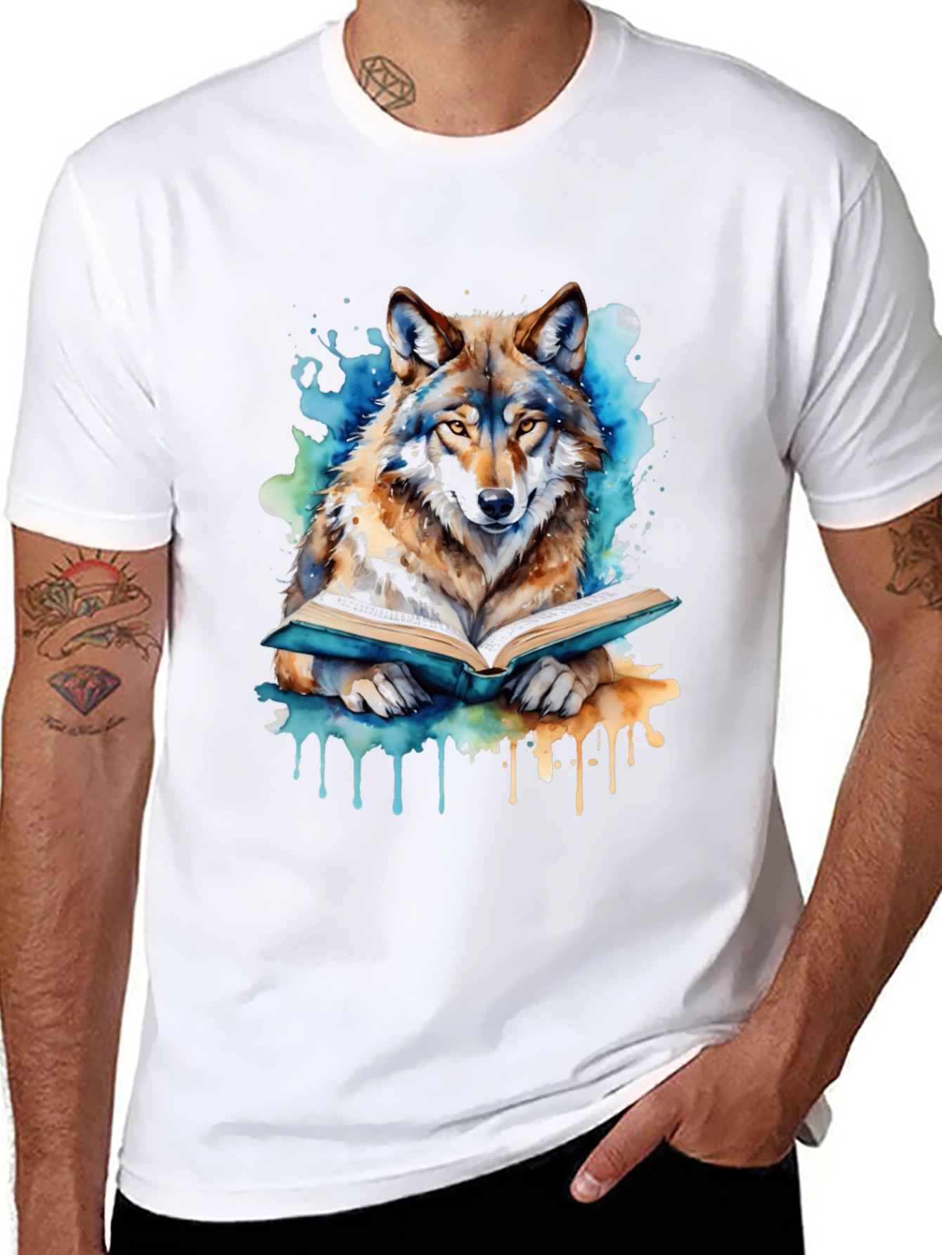 Wolf Reading Book T-Shirt | Artsy Animal Tee