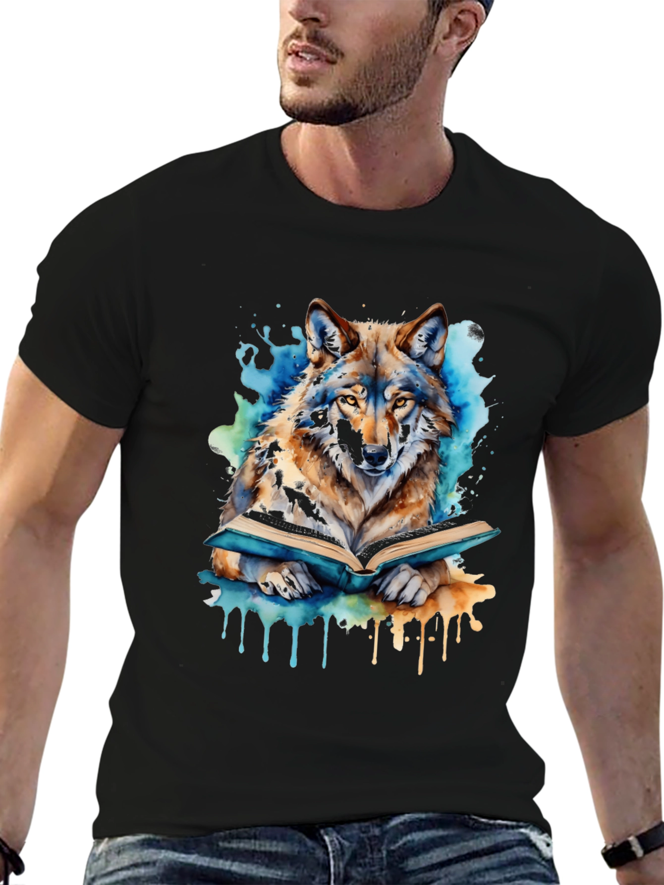 Wolf Reading Book T-Shirt | Artsy Animal Tee