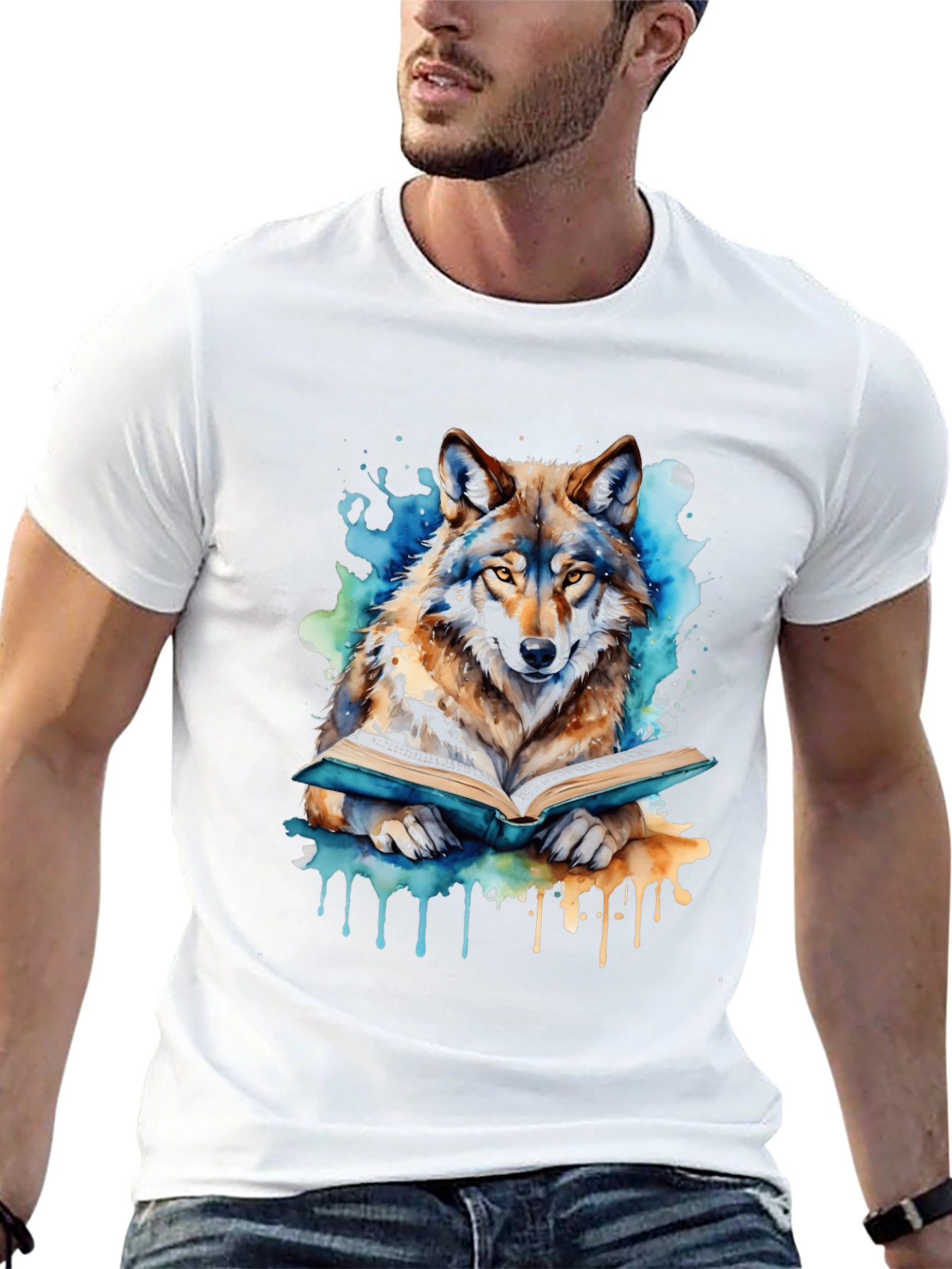 Wolf Reading Book T-Shirt | Artsy Animal Tee