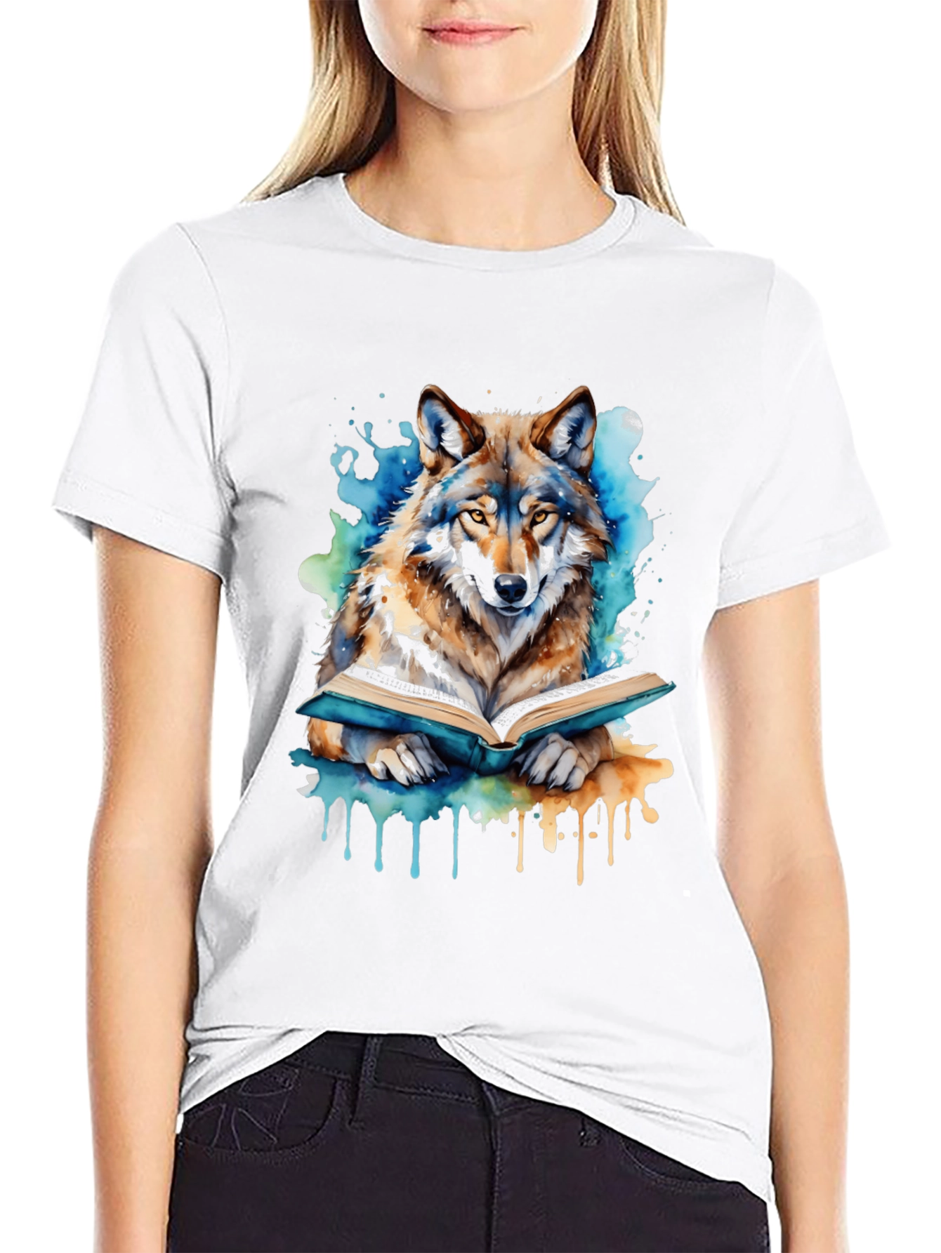 Wolf Reading Book T-Shirt | Artsy Animal Tee