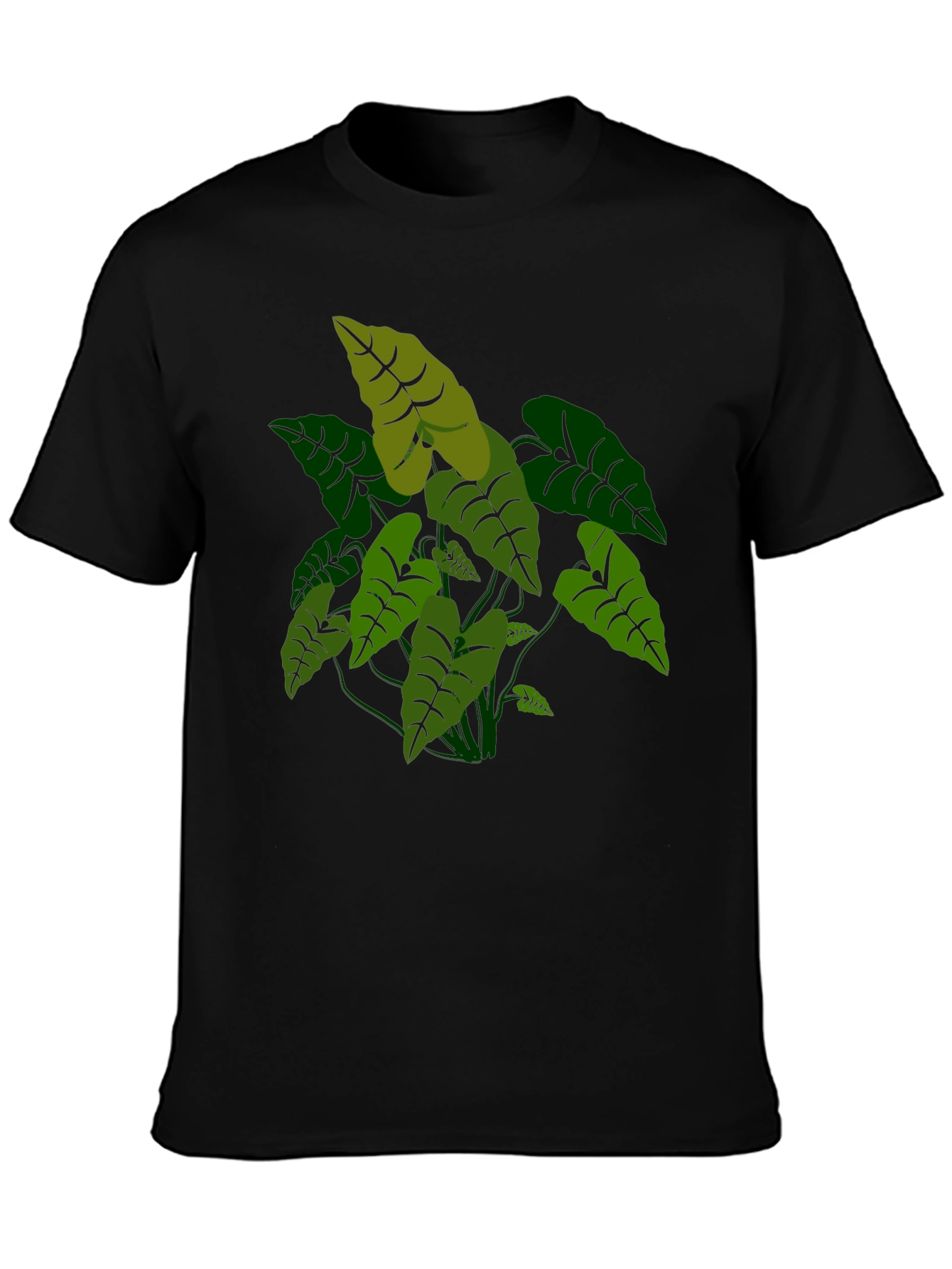 Tropical Plant Graphic Tee - Black Cotton T-Shirt