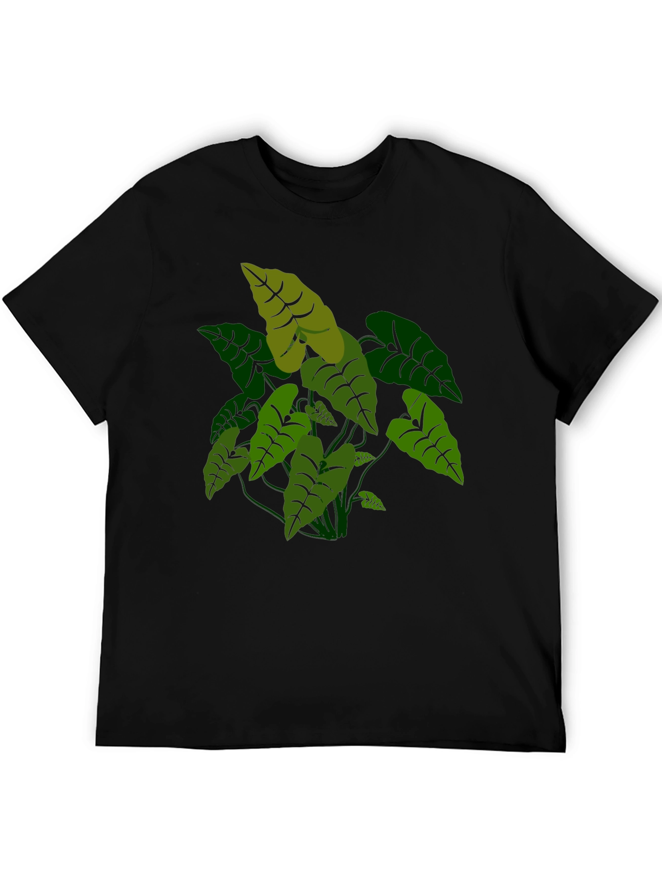 Tropical Plant Graphic Tee - Black Cotton T-Shirt