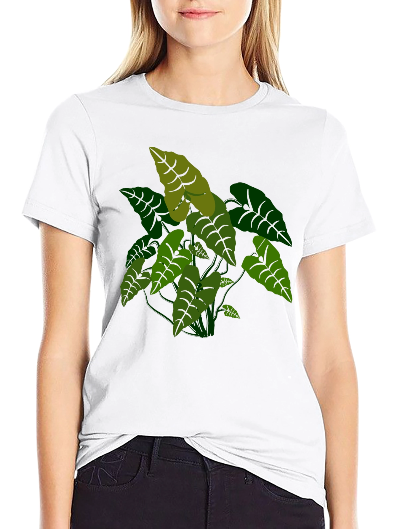 Tropical Plant Graphic Tee - Black Cotton T-Shirt