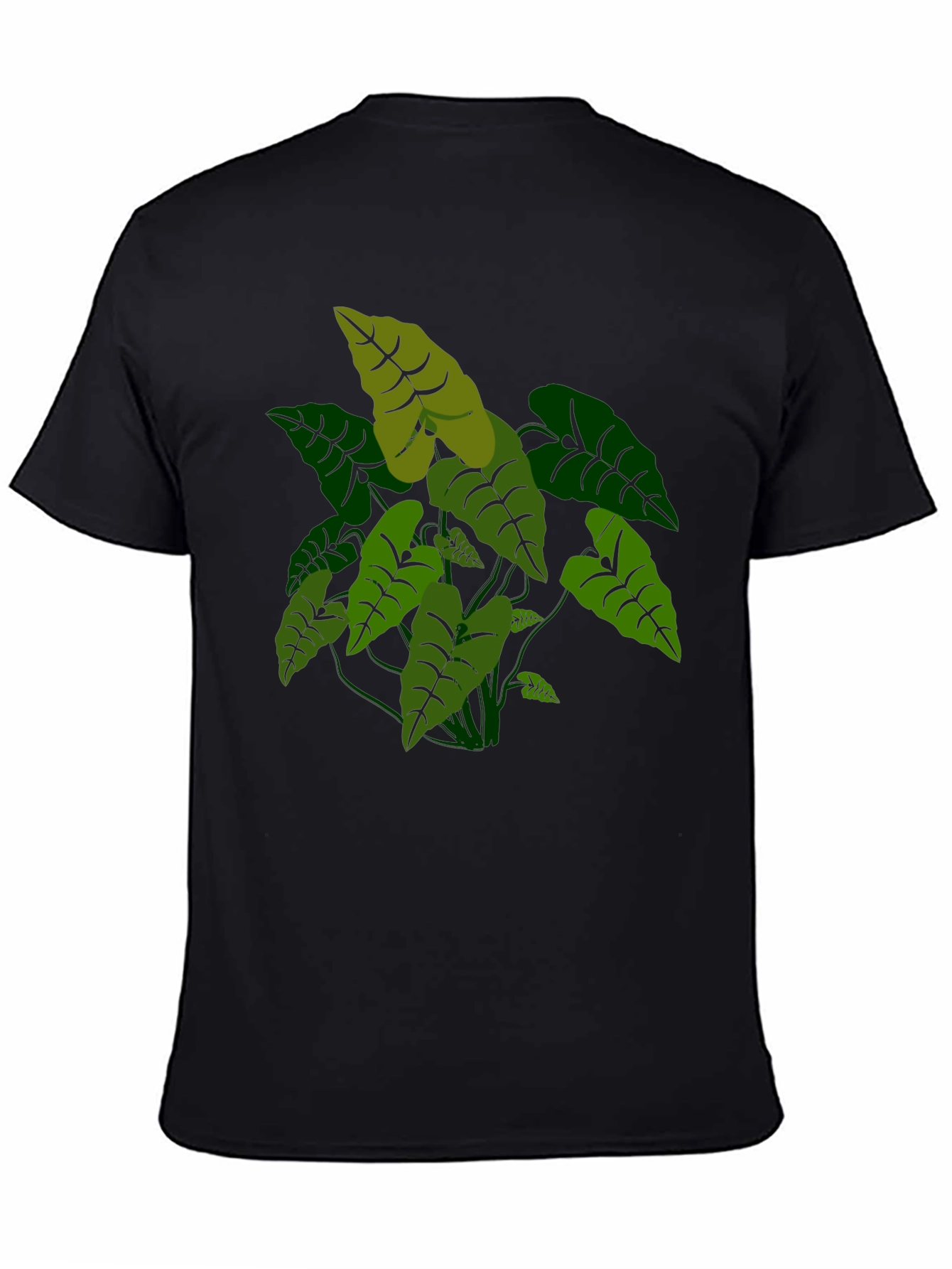 Tropical Plant Graphic Tee - Black Cotton T-Shirt