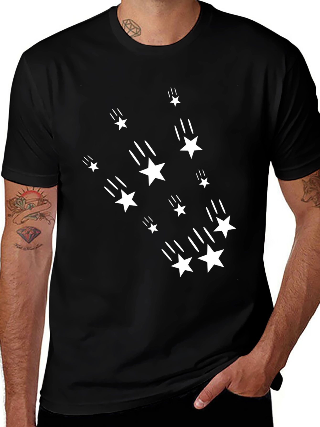 Stylish Black Tee with Shooting Star Design