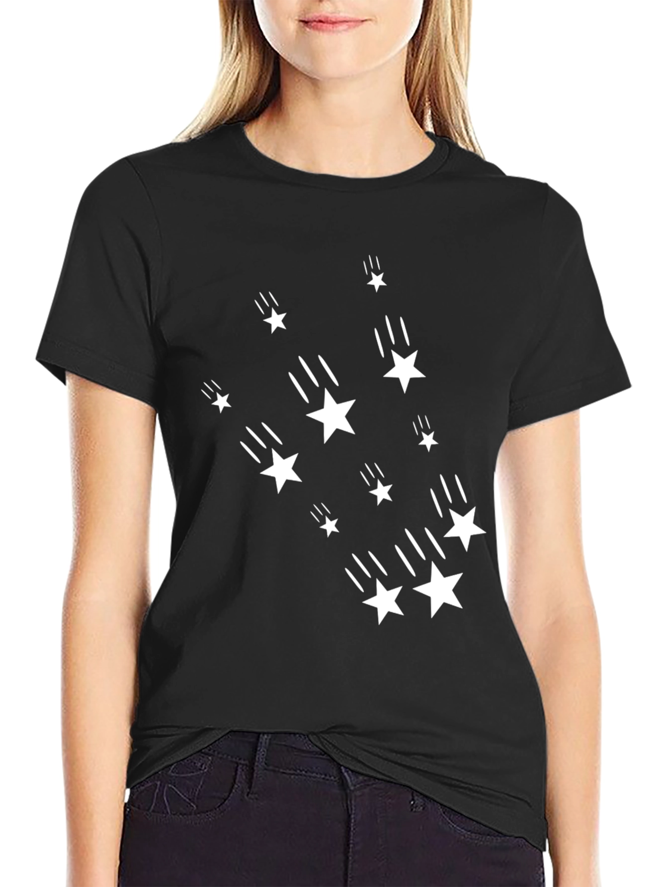 Stylish Black Tee with Shooting Star Design