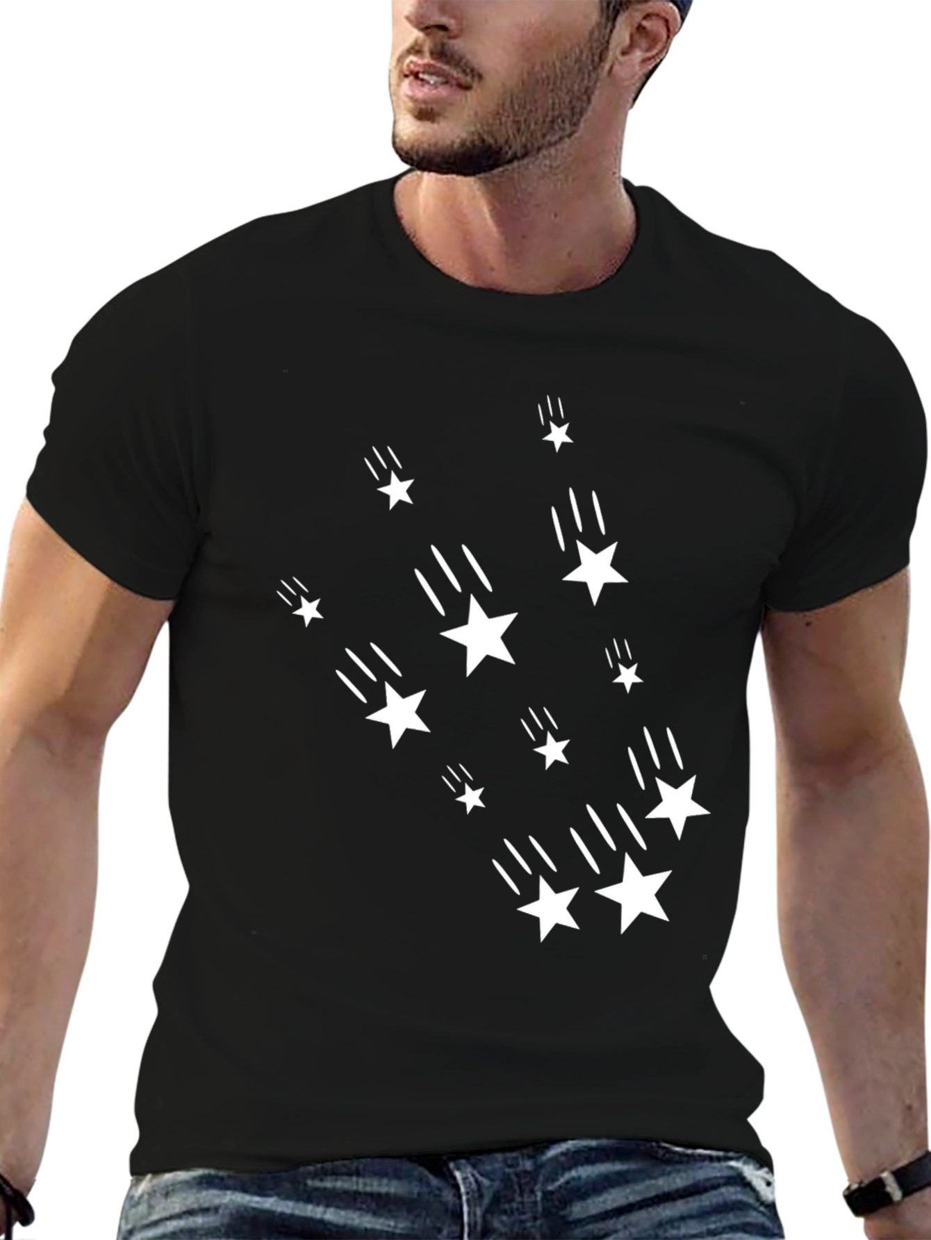 Stylish Black Tee with Shooting Star Design