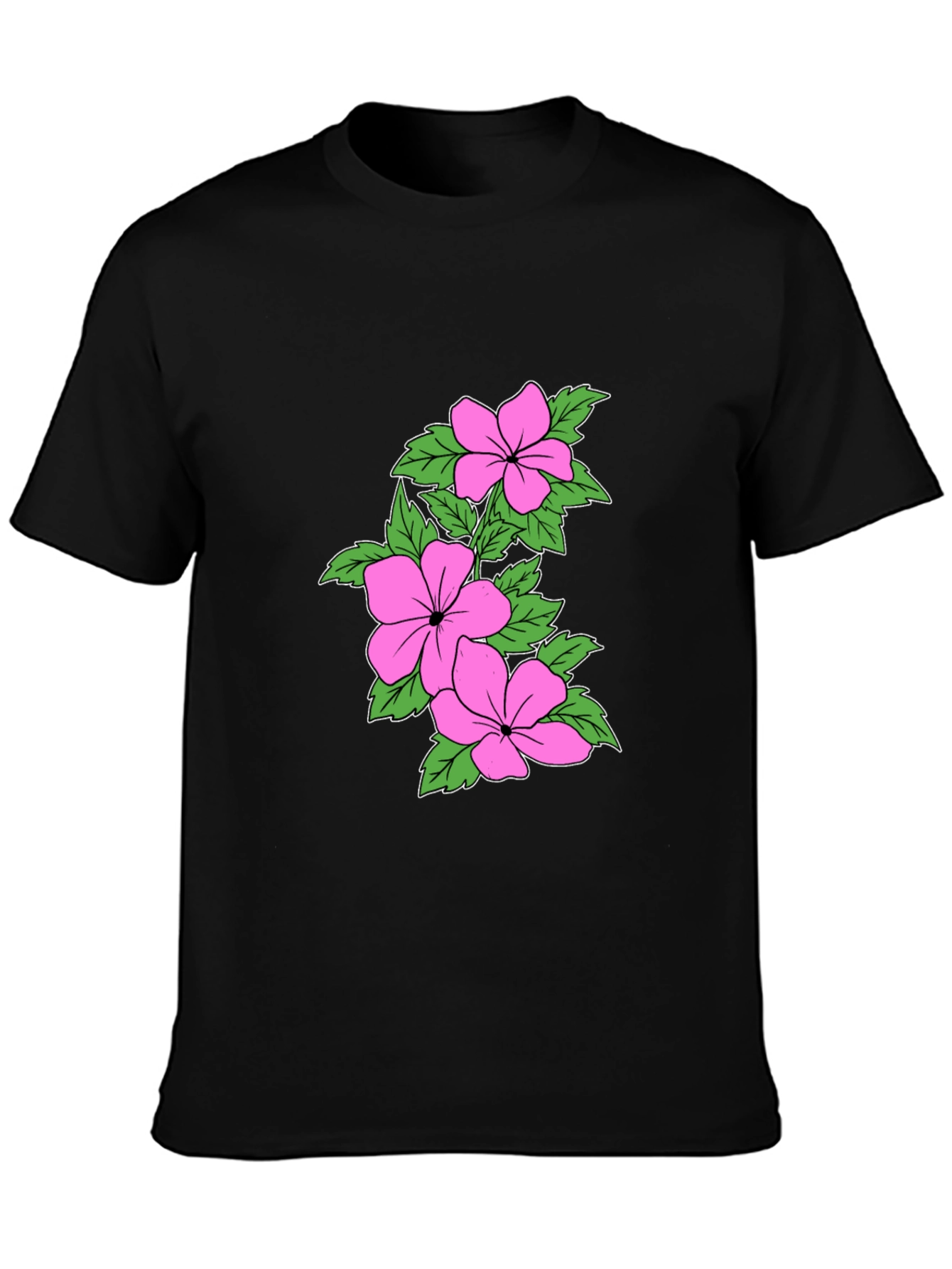 Floral Print Crew Neck T-Shirt - Black
