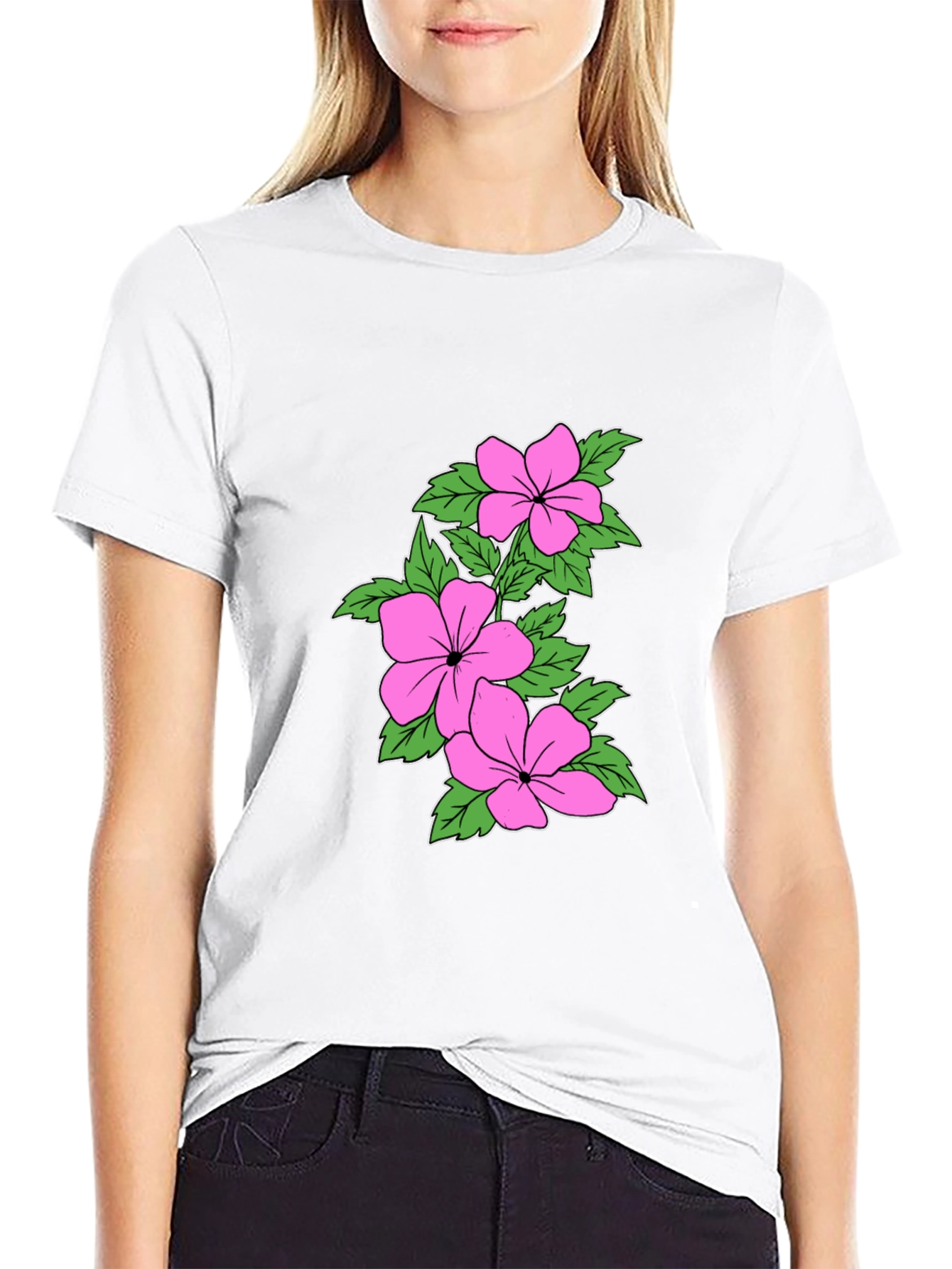 Floral Print Crew Neck T-Shirt - Black