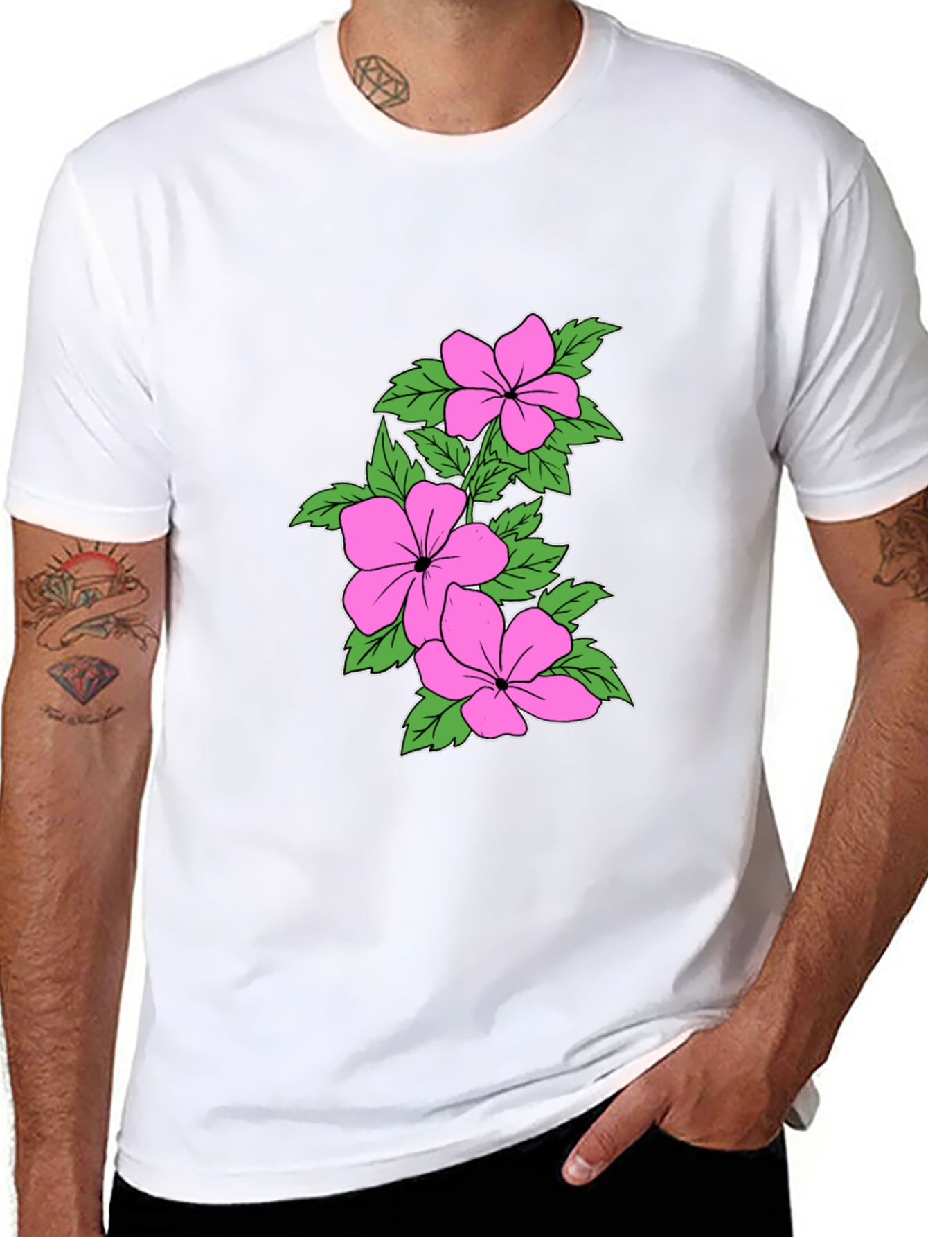 Floral Print Crew Neck T-Shirt - Black
