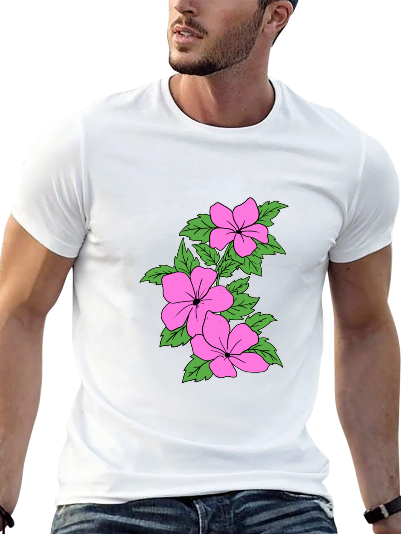 Floral Print Crew Neck T-Shirt - Black