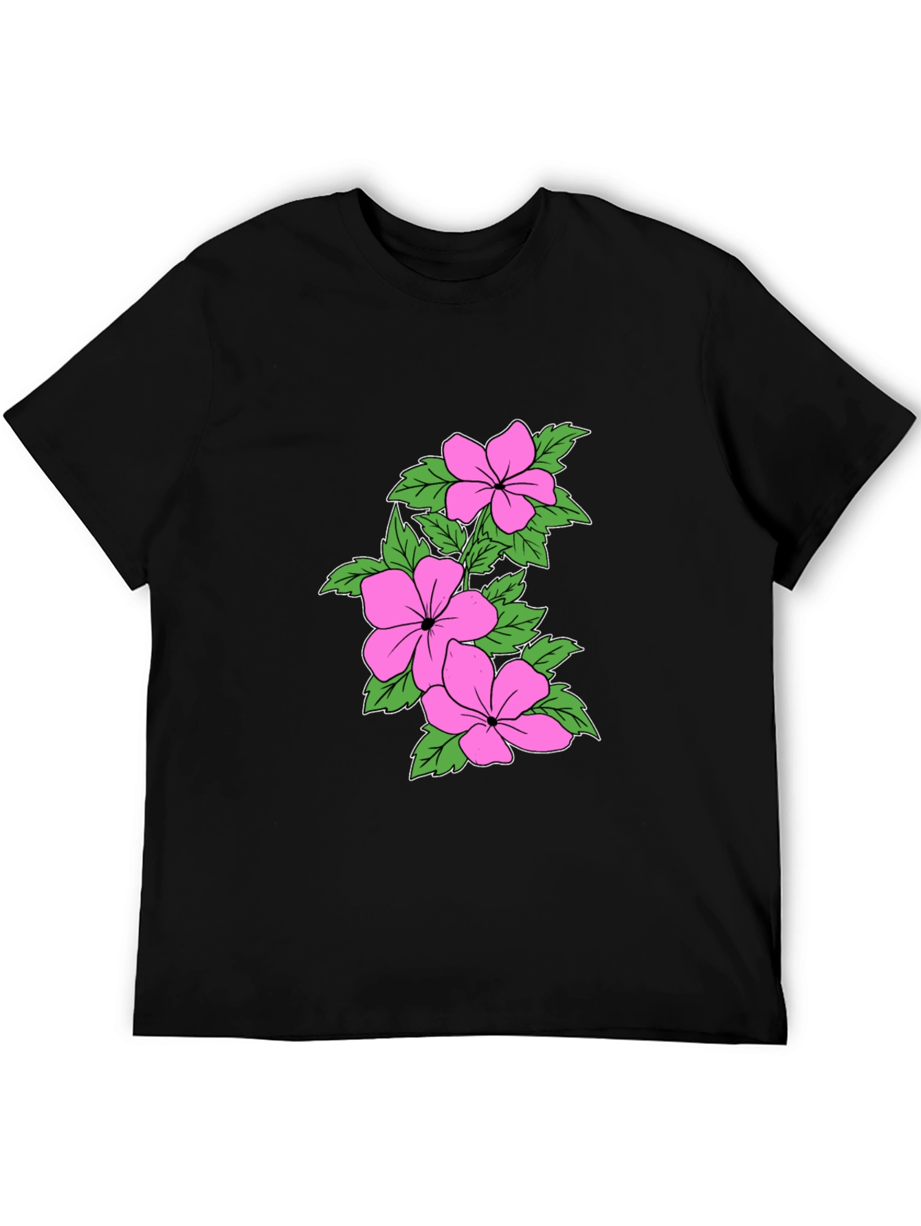 Floral Print Crew Neck T-Shirt - Black