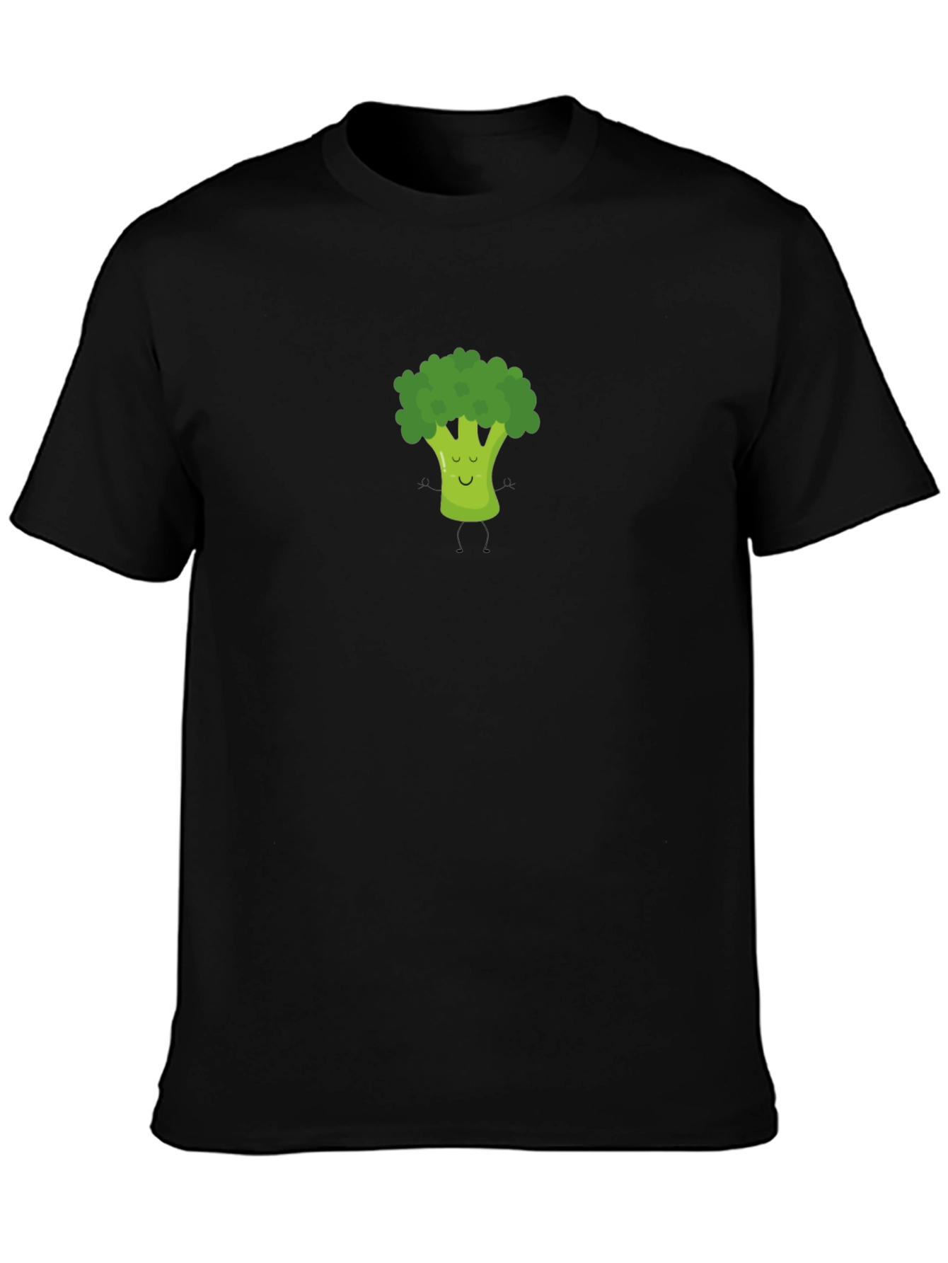Broccoli Cartoon Graphic Print Black T-Shirt