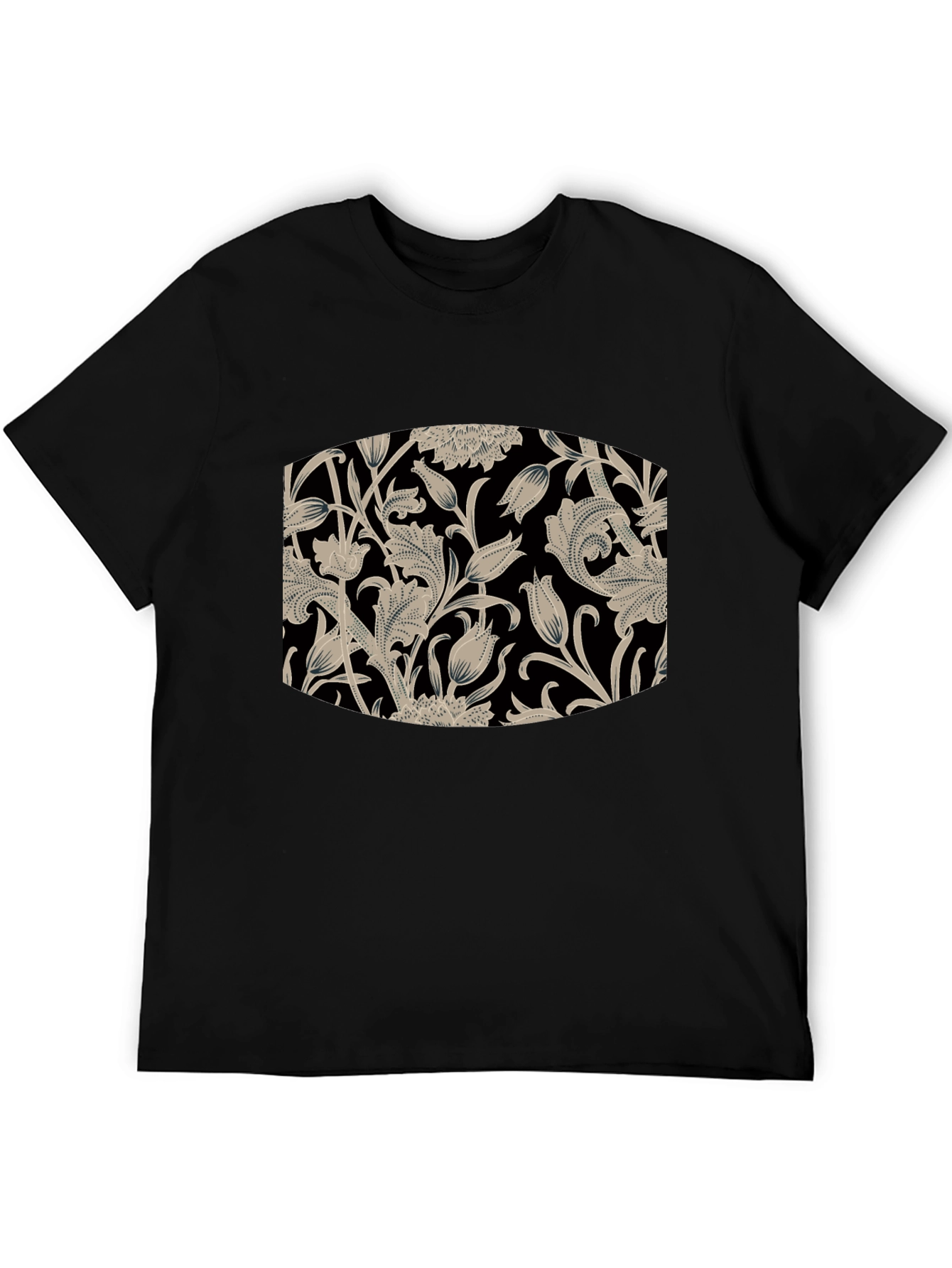 Elegant Floral Pattern Black T-Shirt