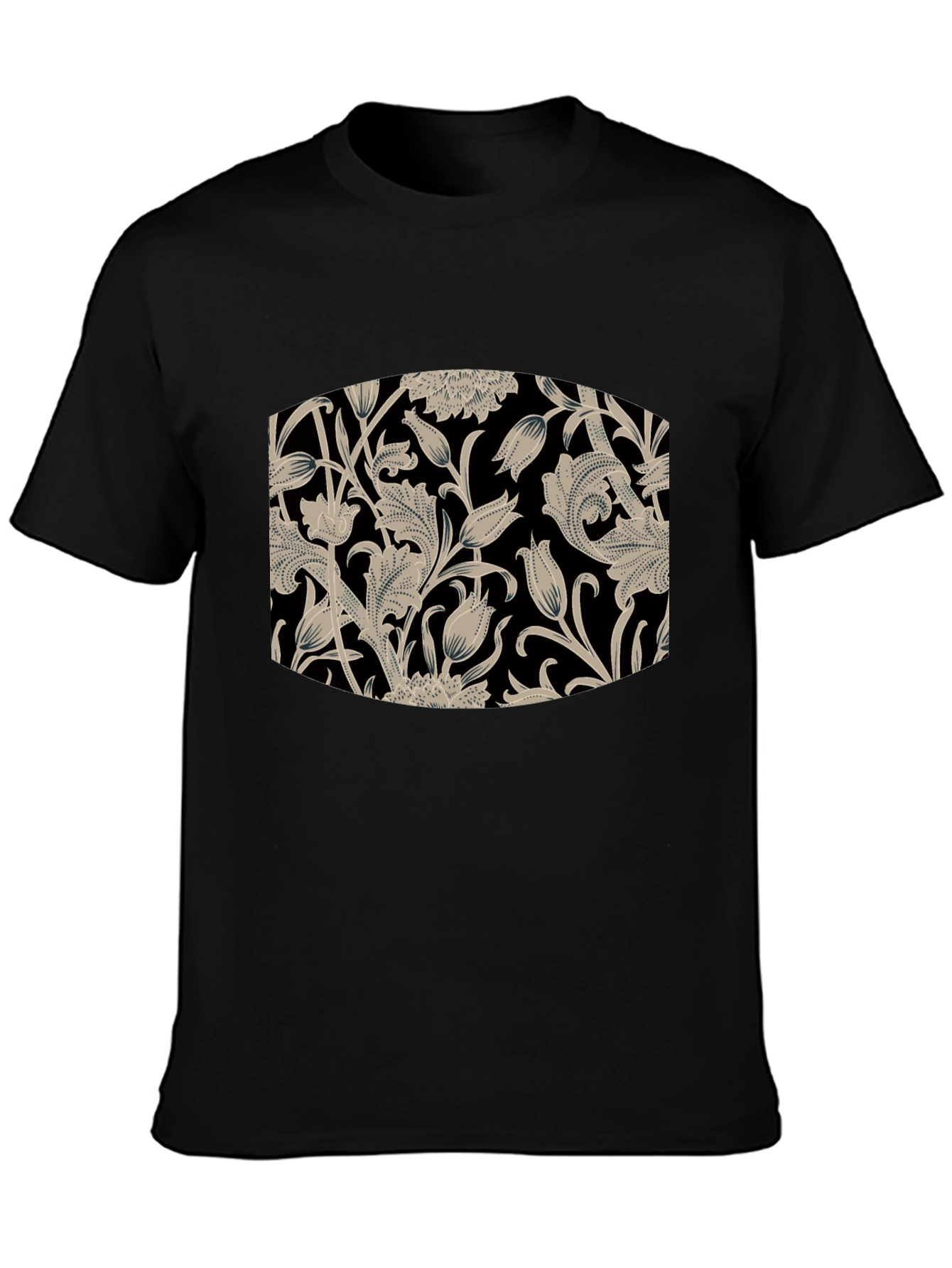 Elegant Floral Pattern Black T-Shirt