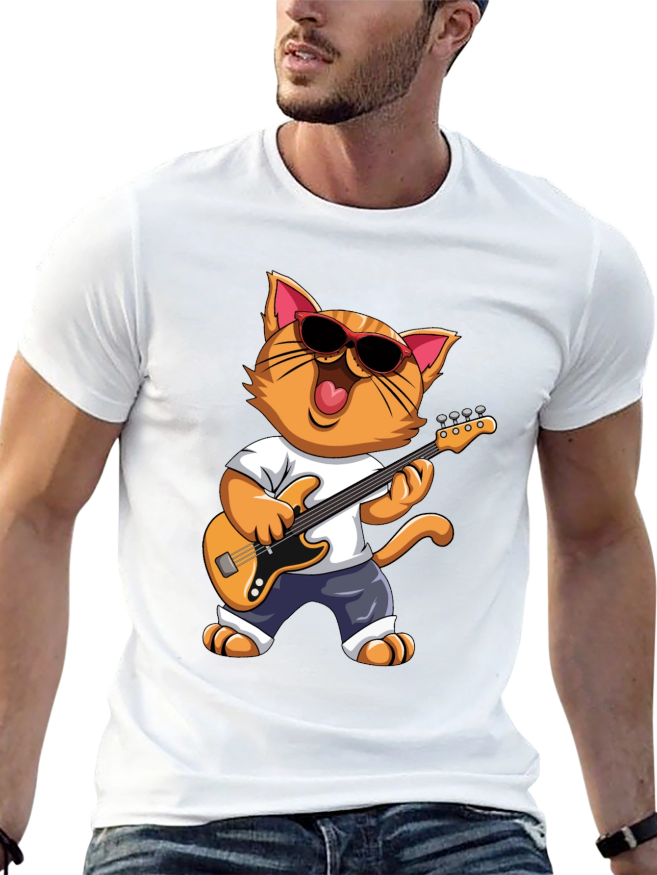 Cat Guitarist T-Shirt - Cool Feline Musician Graphic Tee