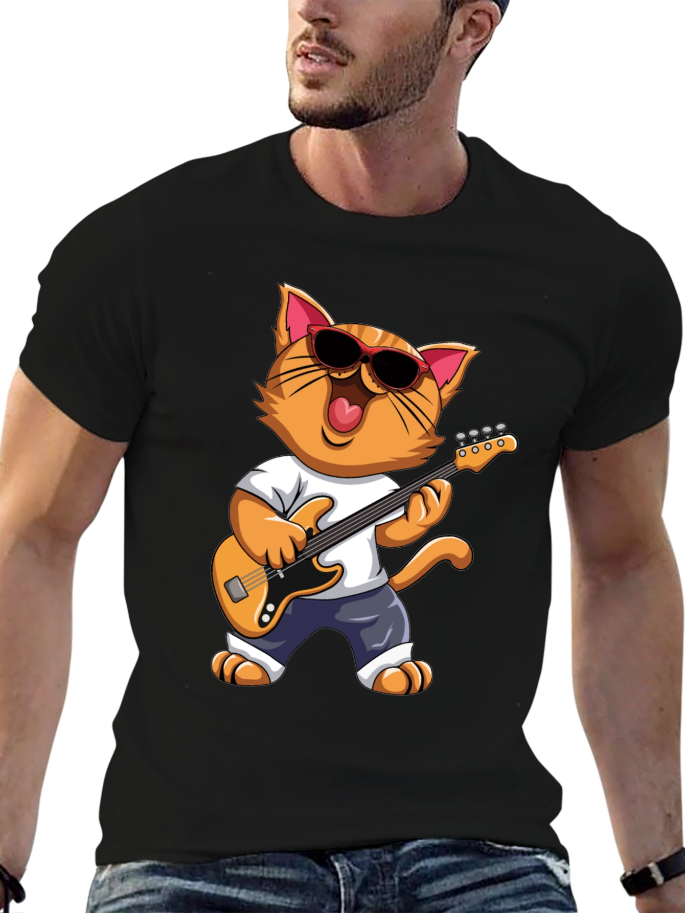 Cat Guitarist T-Shirt - Cool Feline Musician Graphic Tee