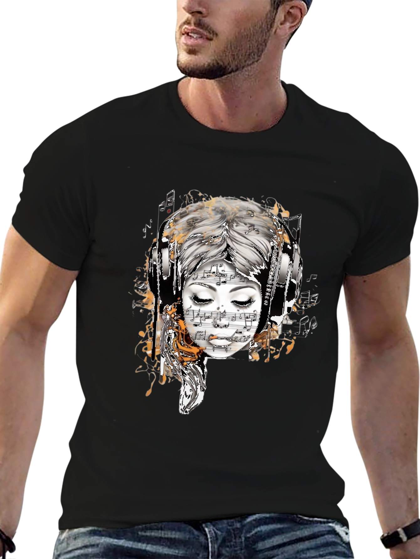 Musical Muse Graphic Tee - Black Cotton T-Shirt
