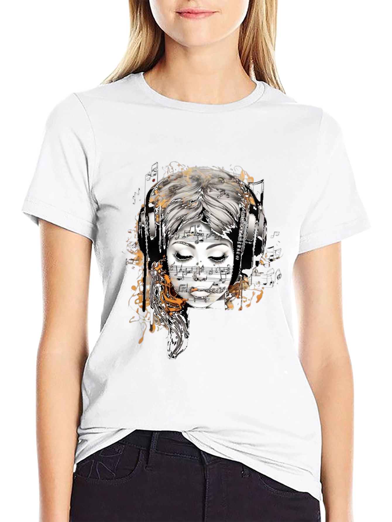 Musical Muse Graphic Tee - Black Cotton T-Shirt