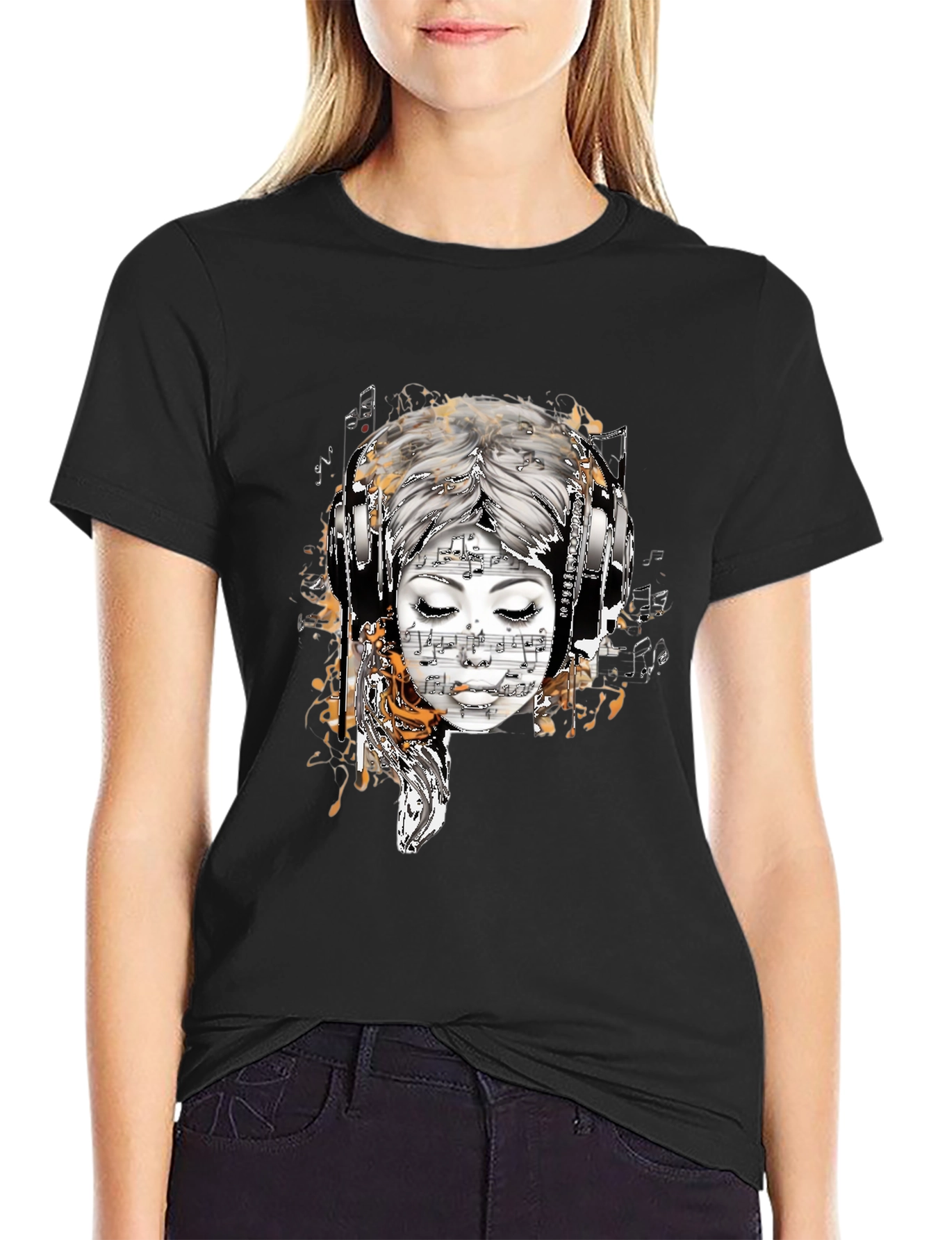 Musical Muse Graphic Tee - Black Cotton T-Shirt